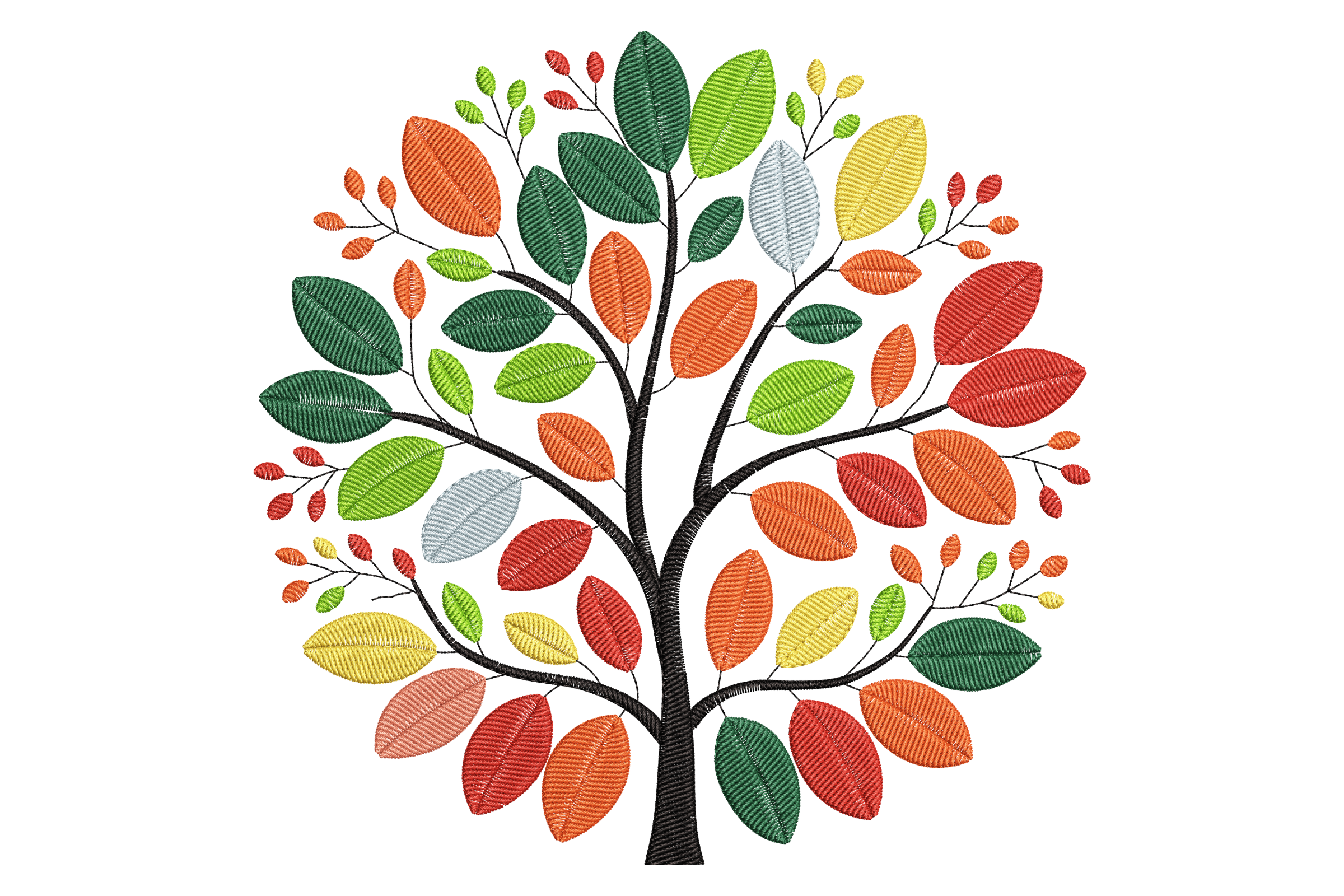 Colorful Autumn Tree – Multi-Color Embroidery Design | Embroidize