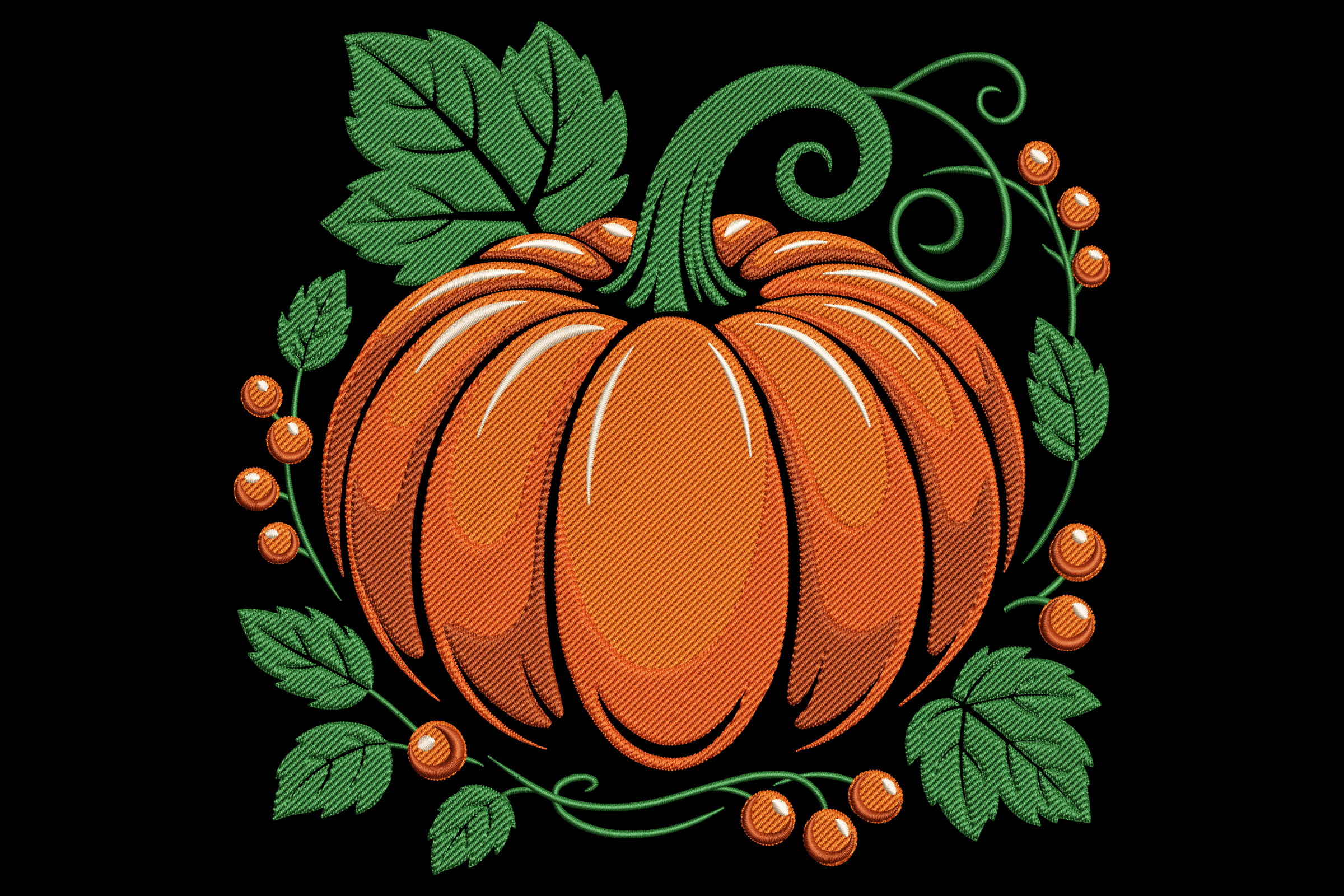 Pumpkin with Leaves & Berries – Fall Machine Embroidery Design | Embroidize