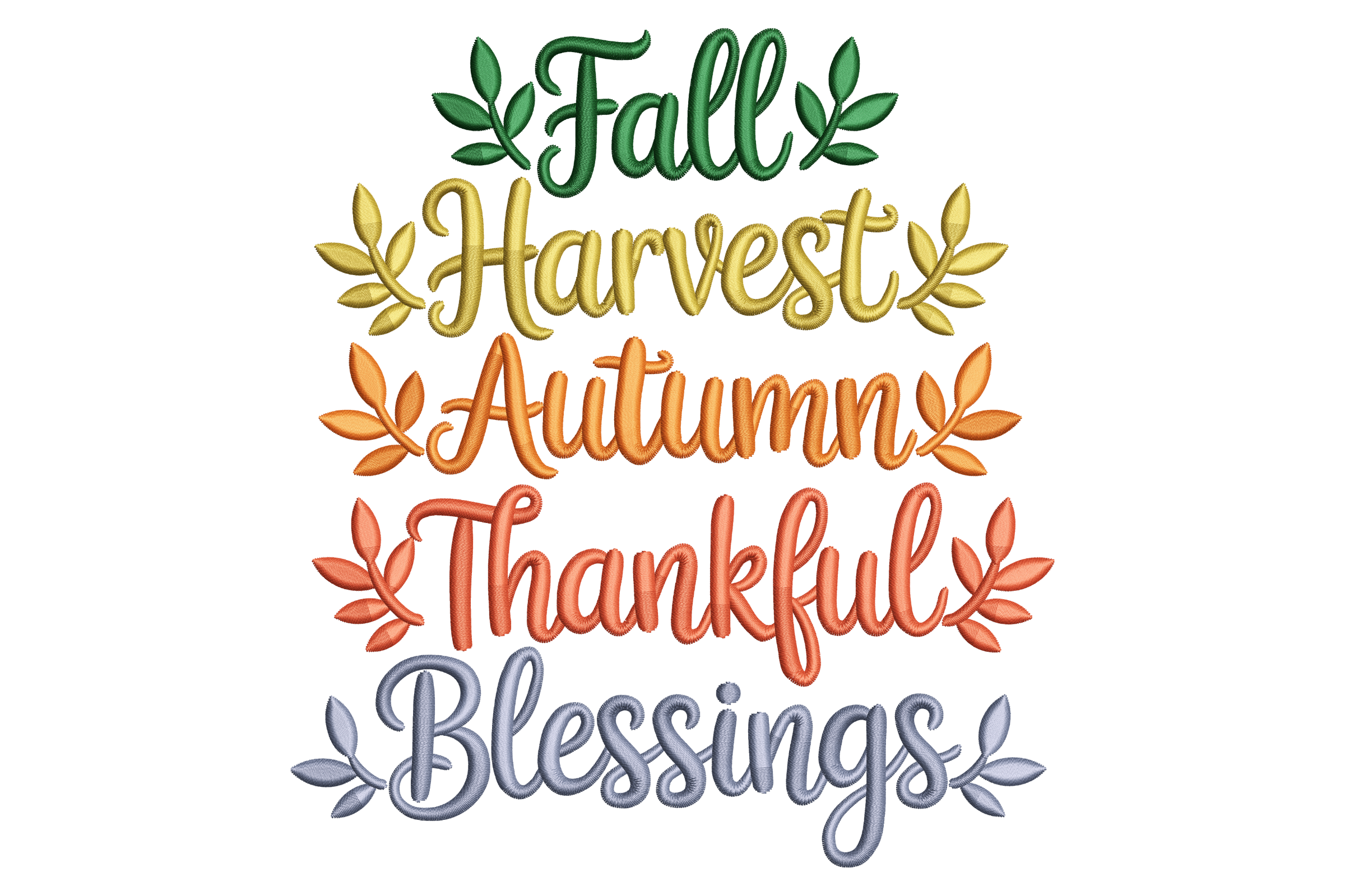 Fall Harvest Autumn Thankful Blessings – Word Art Embroidery Design ...