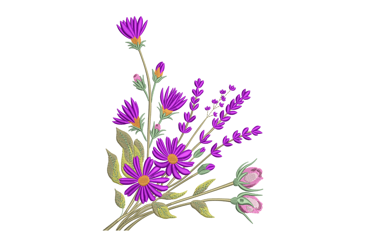 Purple Wildflower Corner Bouquet – Machine Embroidery Design | Embroidize