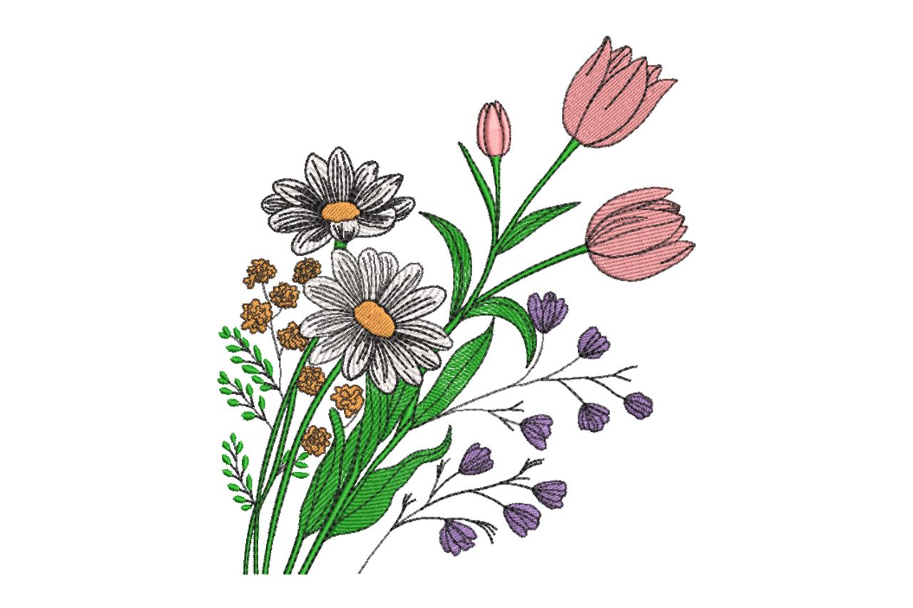 Wildflower Bouquet – Tulip Machine Embroidery Design | Embroidize