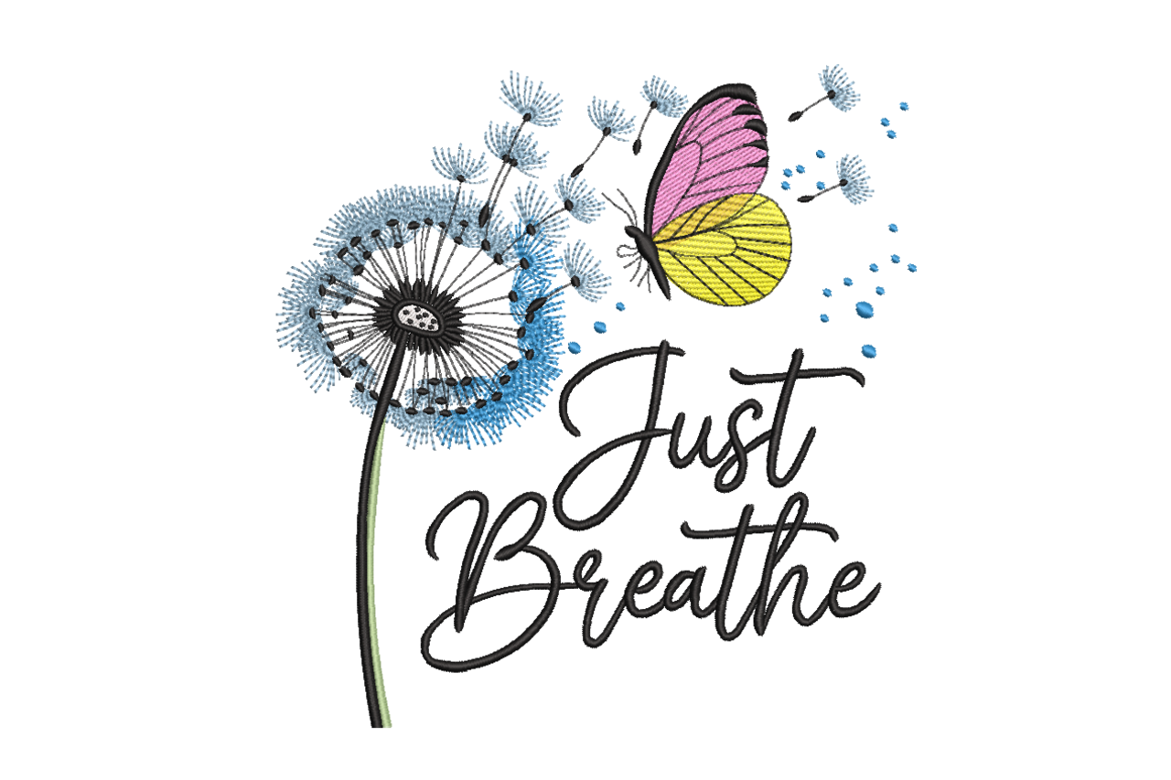 Just Breathe Dandelion – Butterfly Embroidery Design