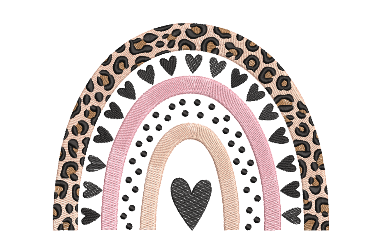 Leopard Rainbow Heart – Modern Boho Embroidery Design