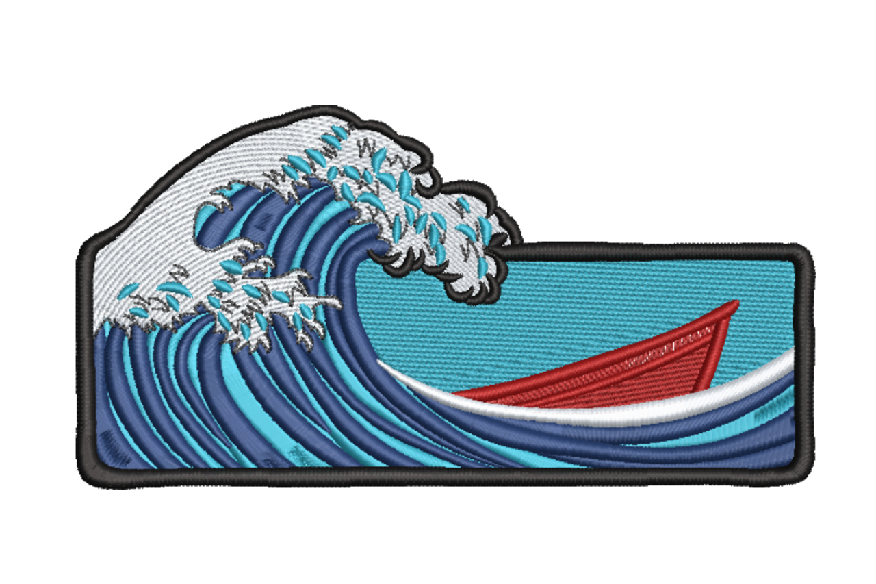 Big Wave & Red Boat – Ocean Patch Embroidery Design