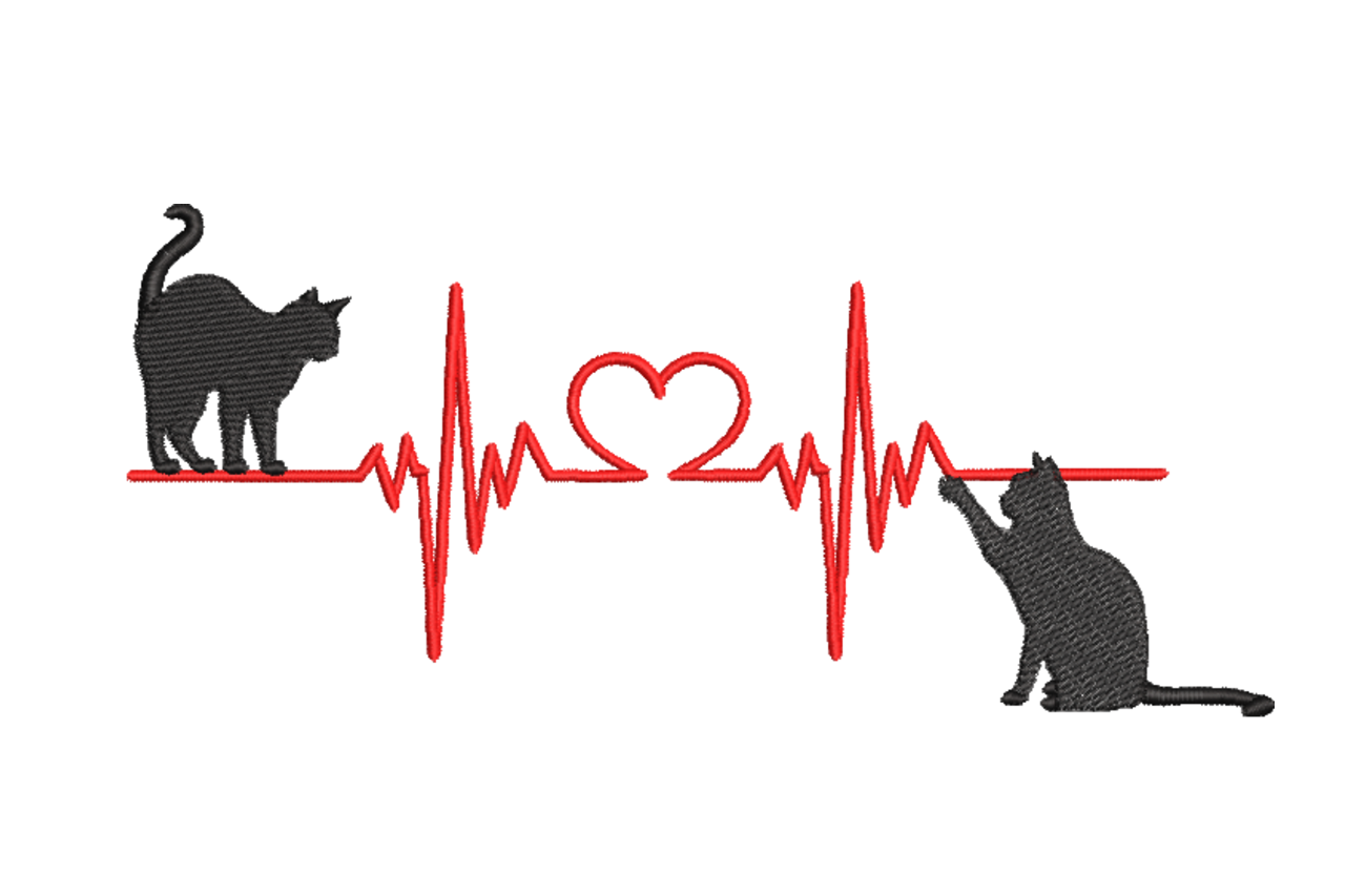 Cat Heartbeat Line – Pet Lover Embroidery Design