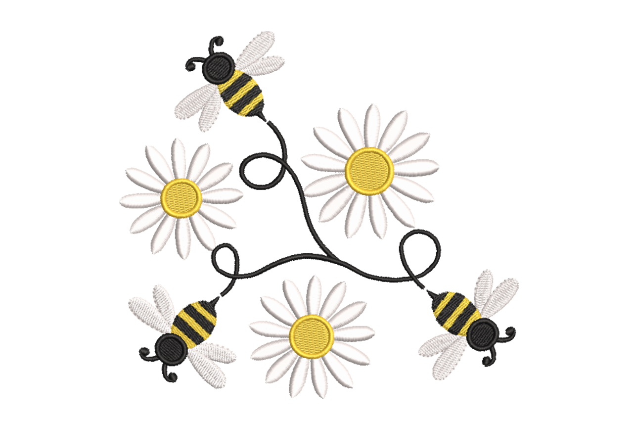 Bees & Daisies – Cute Spring Machine Embroidery Design | Embroidize