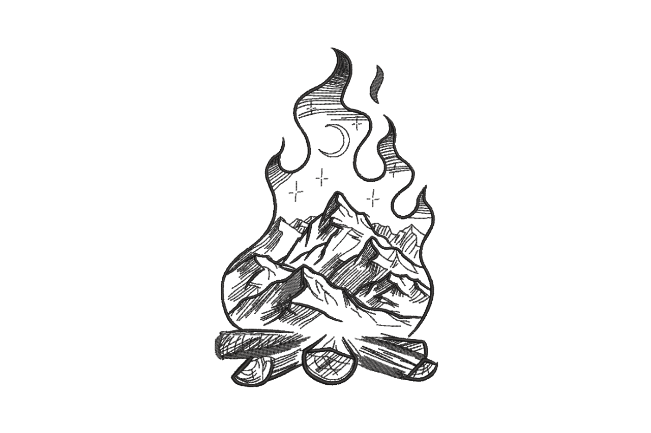 Mountain Campfire – Sketch Outdoors Embroidery Design