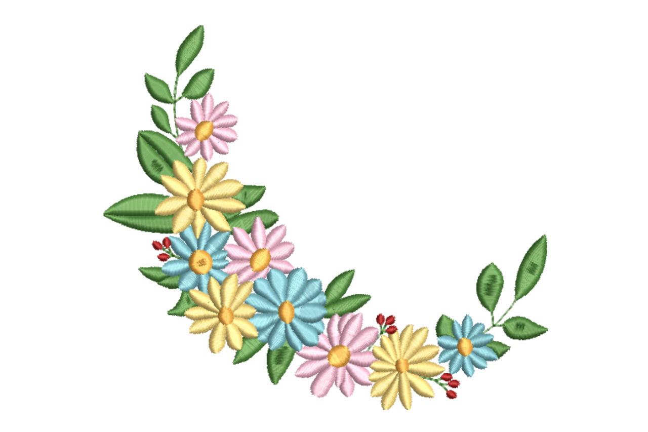 Curved Spring Daisies – Floral Corner Machine Embroidery Design ...