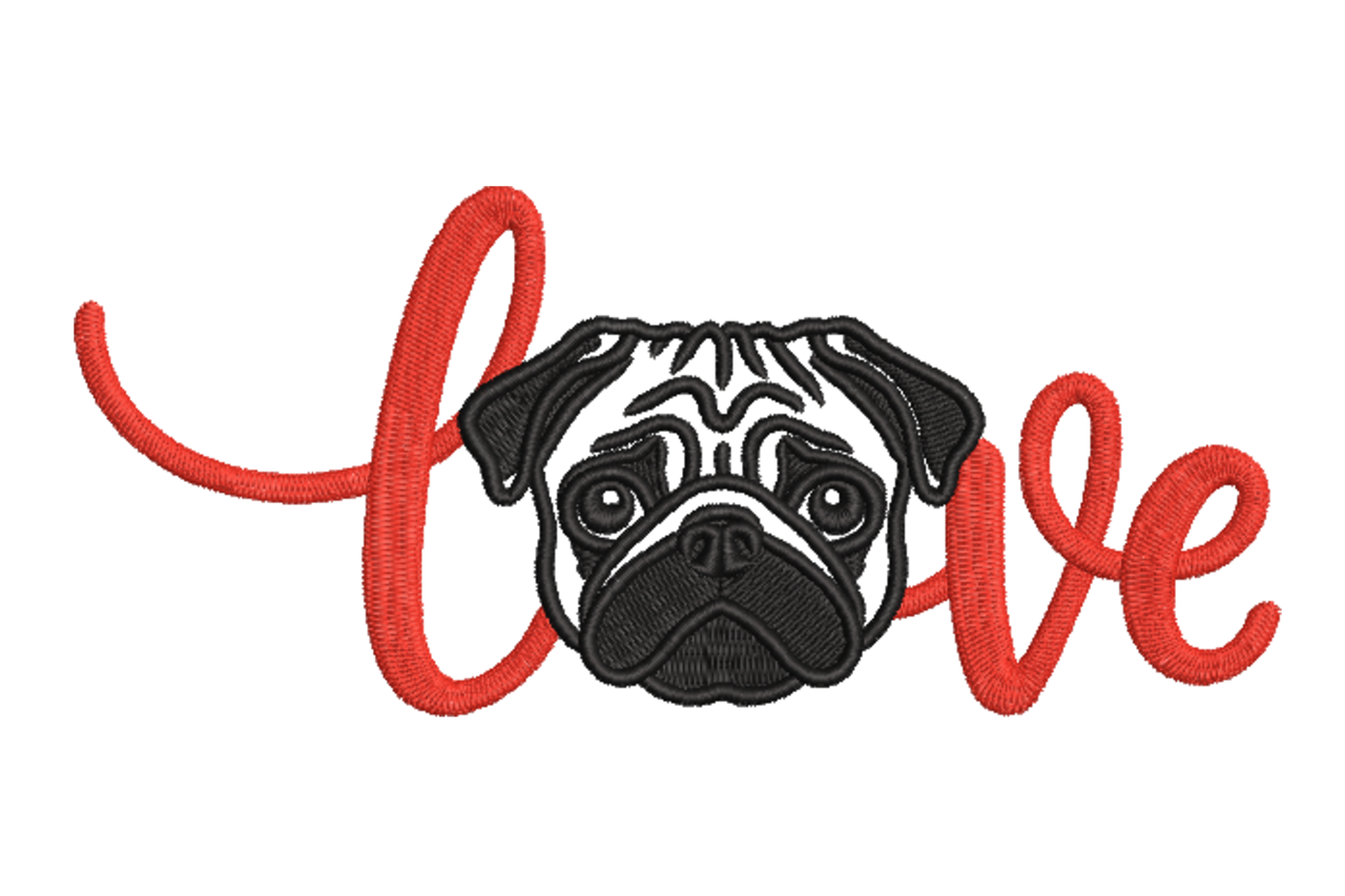 Pug Love – Cute Dog Script Embroidery Design