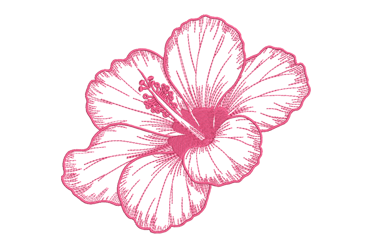 Sketch Hibiscus Flower – One-Color Embroidery Design