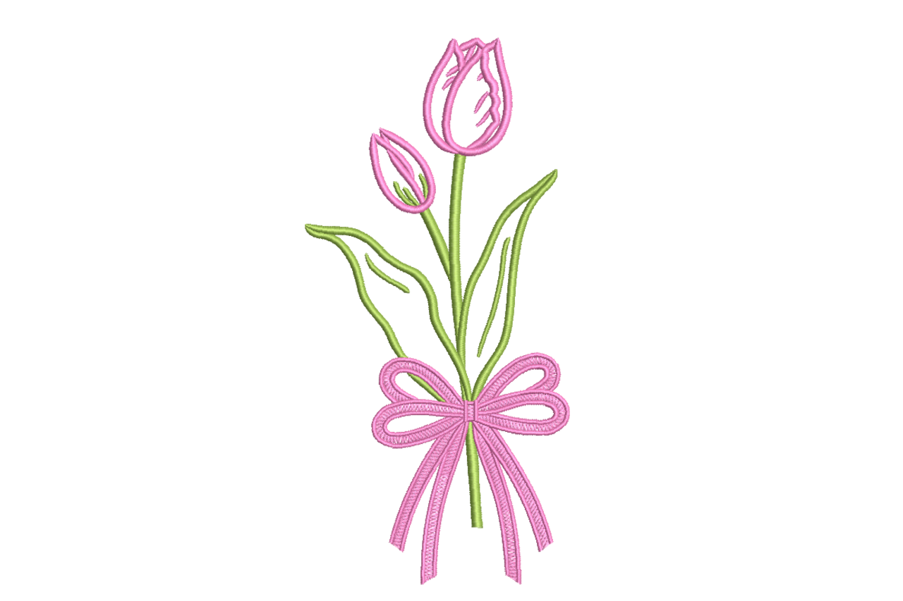 Tulip Bouquet with Bow – Spring Machine Embroidery Design | Embroidize