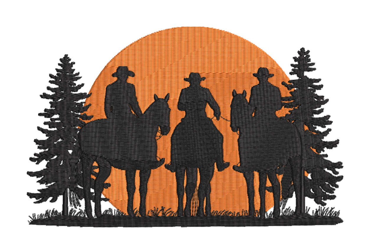 Cowboy Sunset Silhouette – Western Embroidery Design