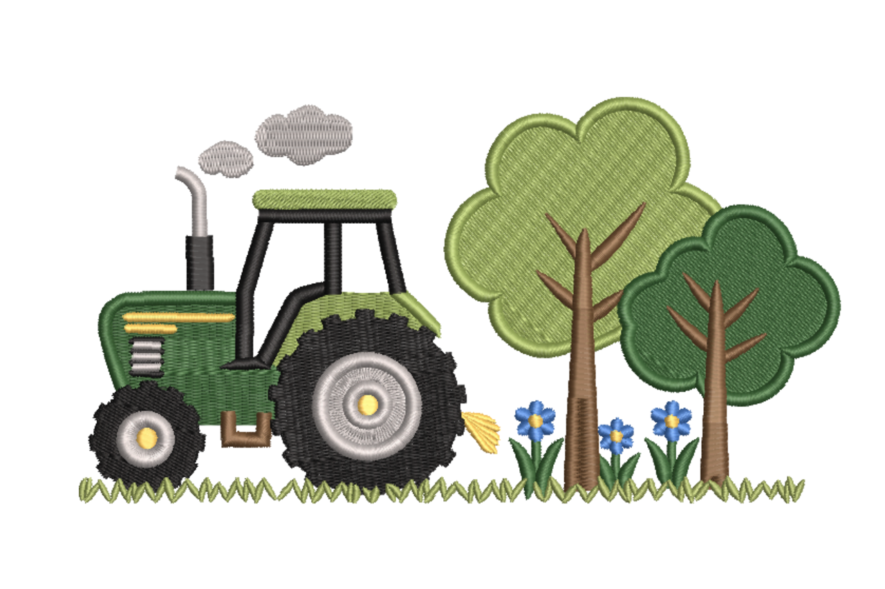 Farm Tractor Meadow Embroidery Design
