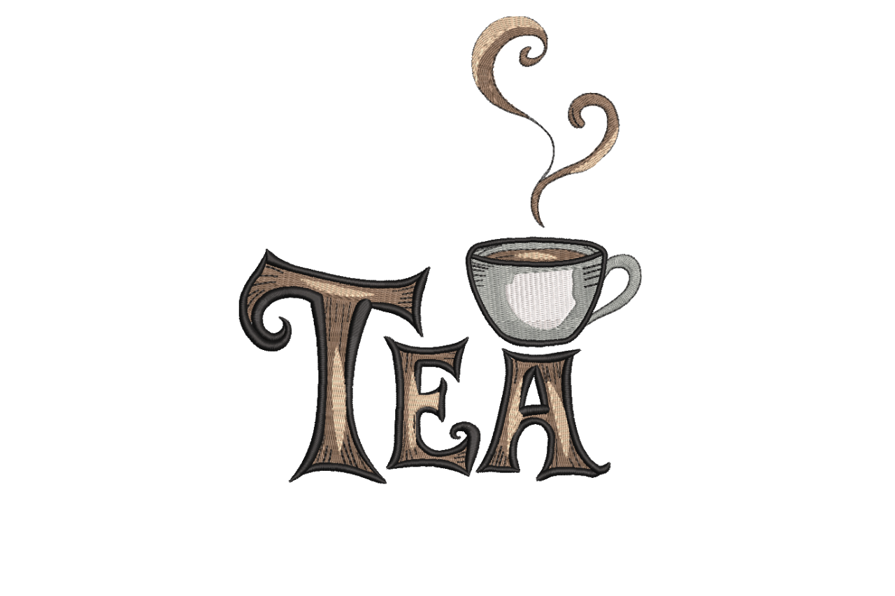 Tea In Words Tea Cup Word Art – Coffee & Tea Embroidery Design | Embroidize