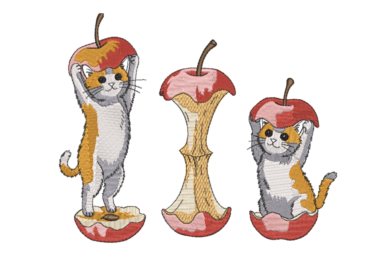 Cute Apple Cats Trio – Machine Embroidery Design