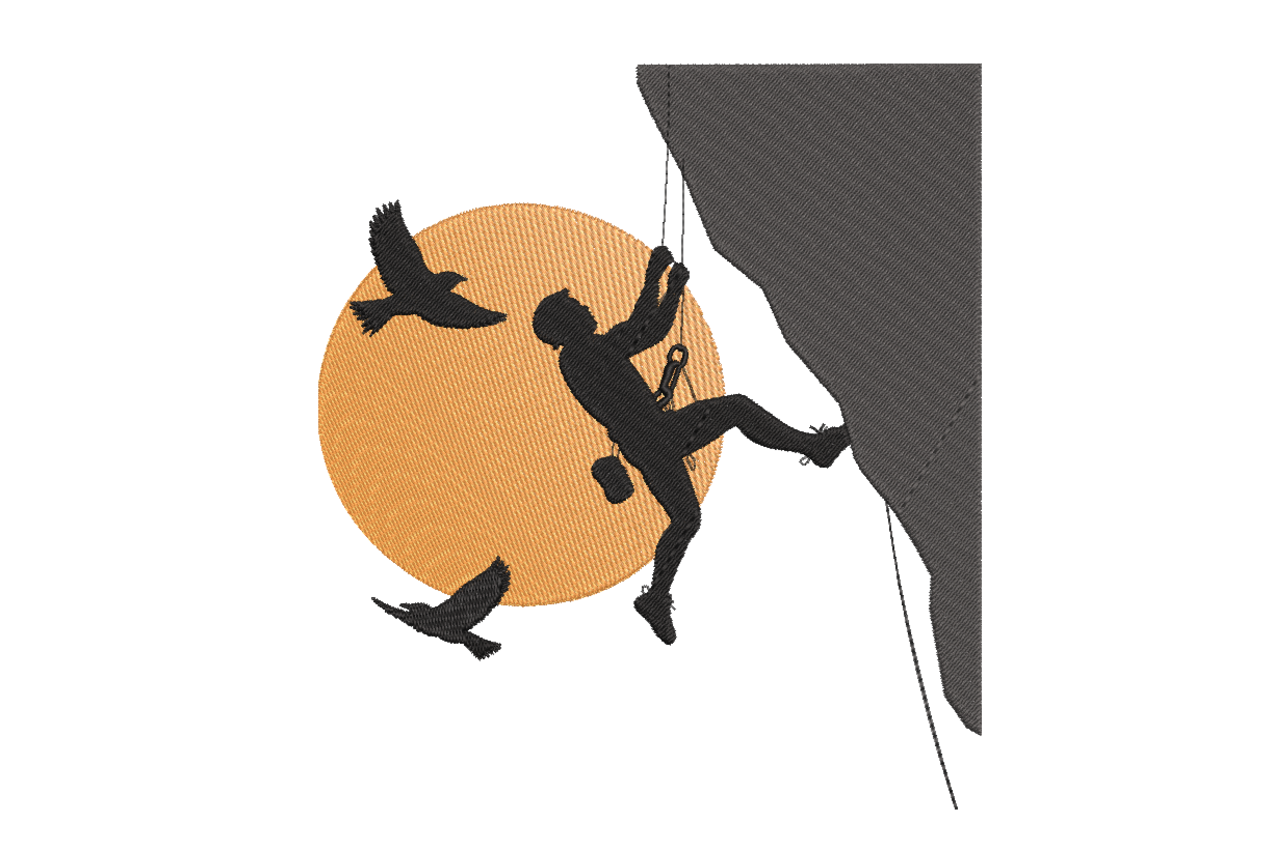 Rock Climber Sunset Silhouette Embroidery Design
