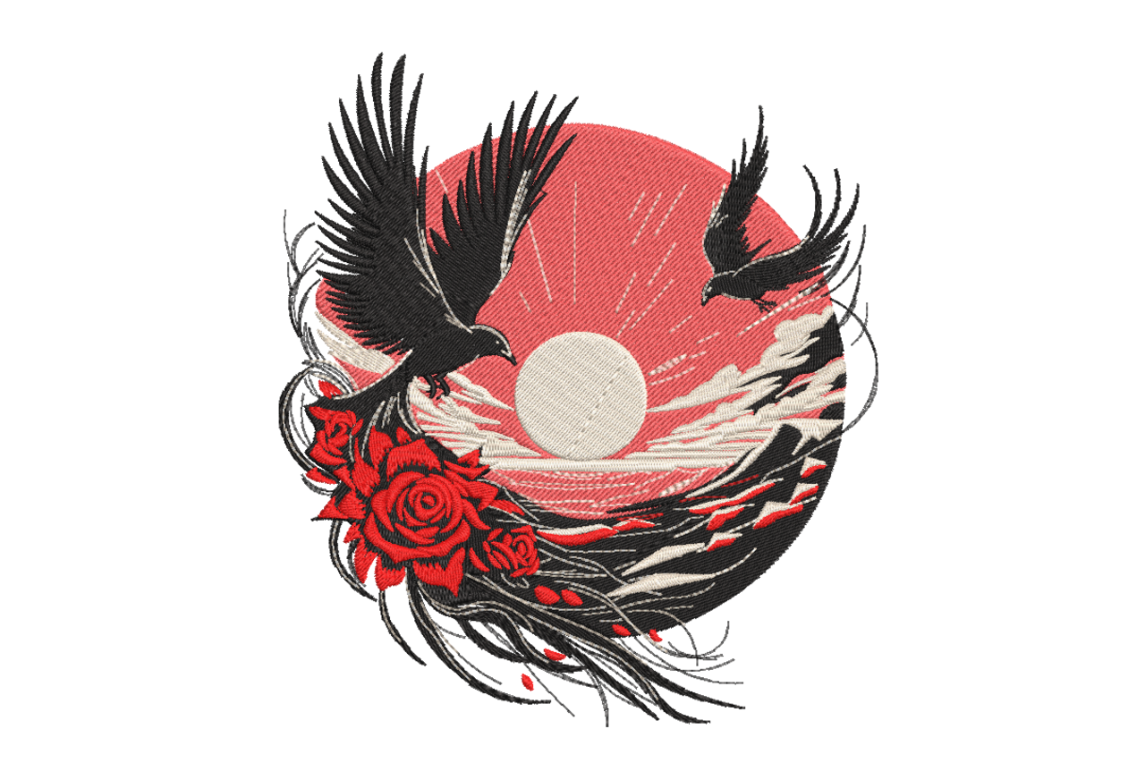 Mystic Crows & Roses – Gothic Machine Embroidery Design | Embroidize