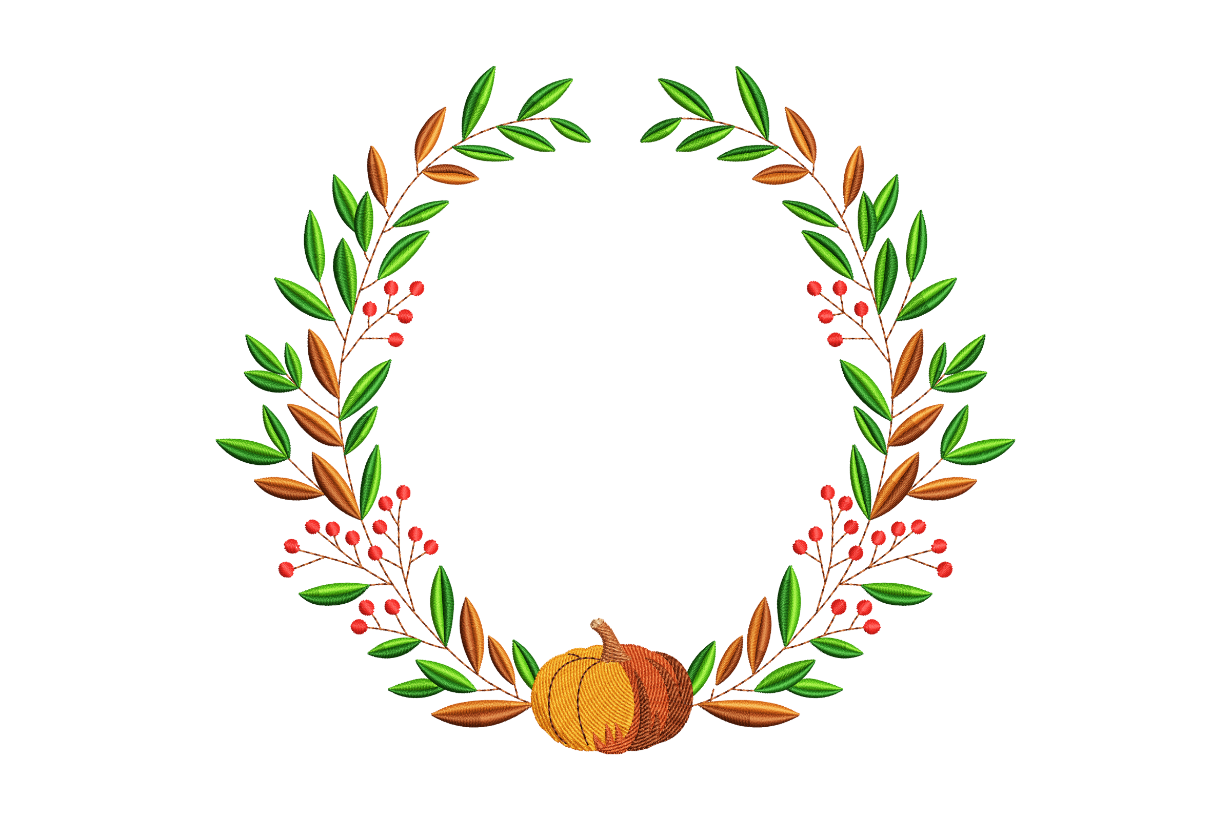 Autumn Pumpkin Wreath – Fall Embroidery Design
