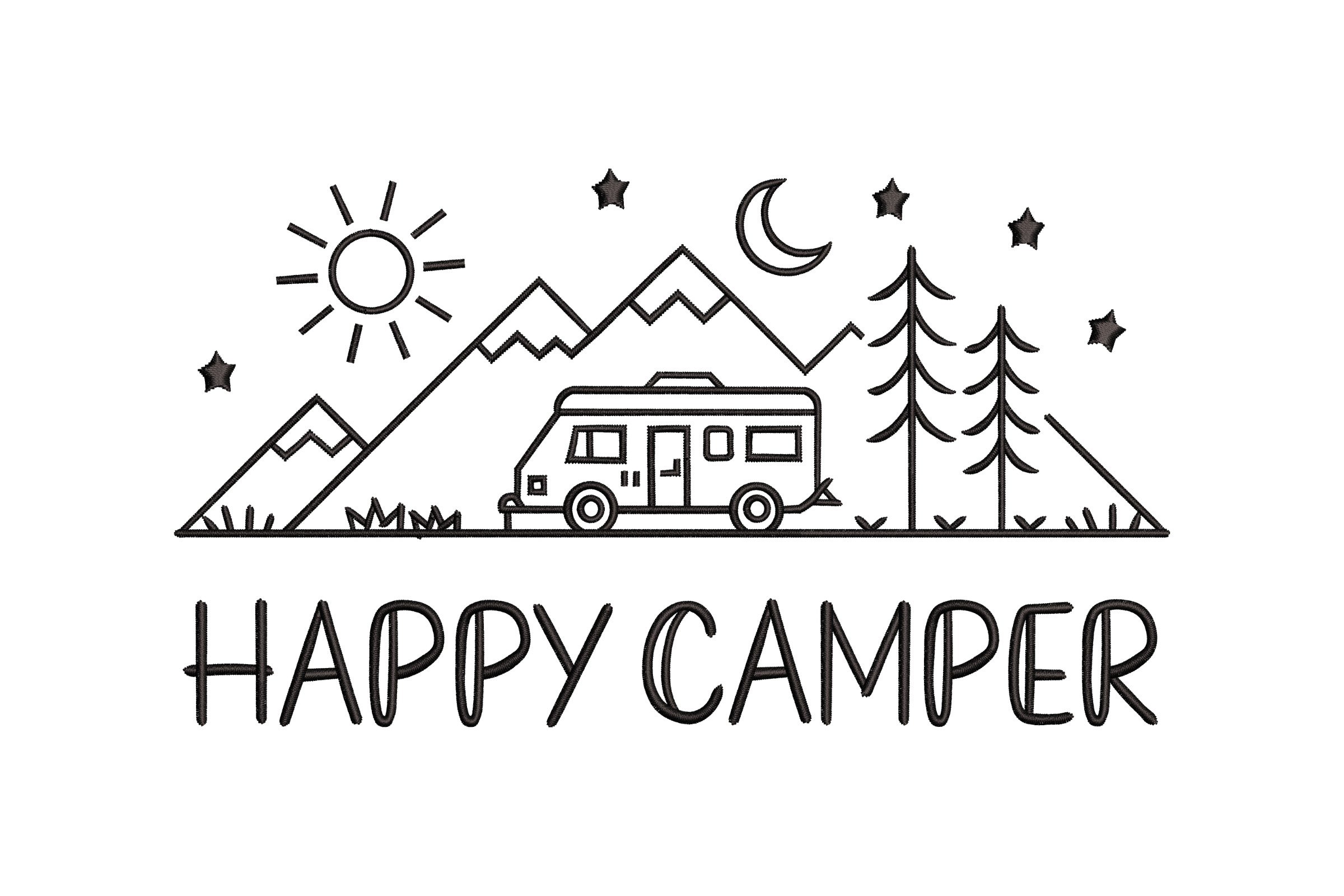 Happy Camper – Camping Scene Embroidery Design
