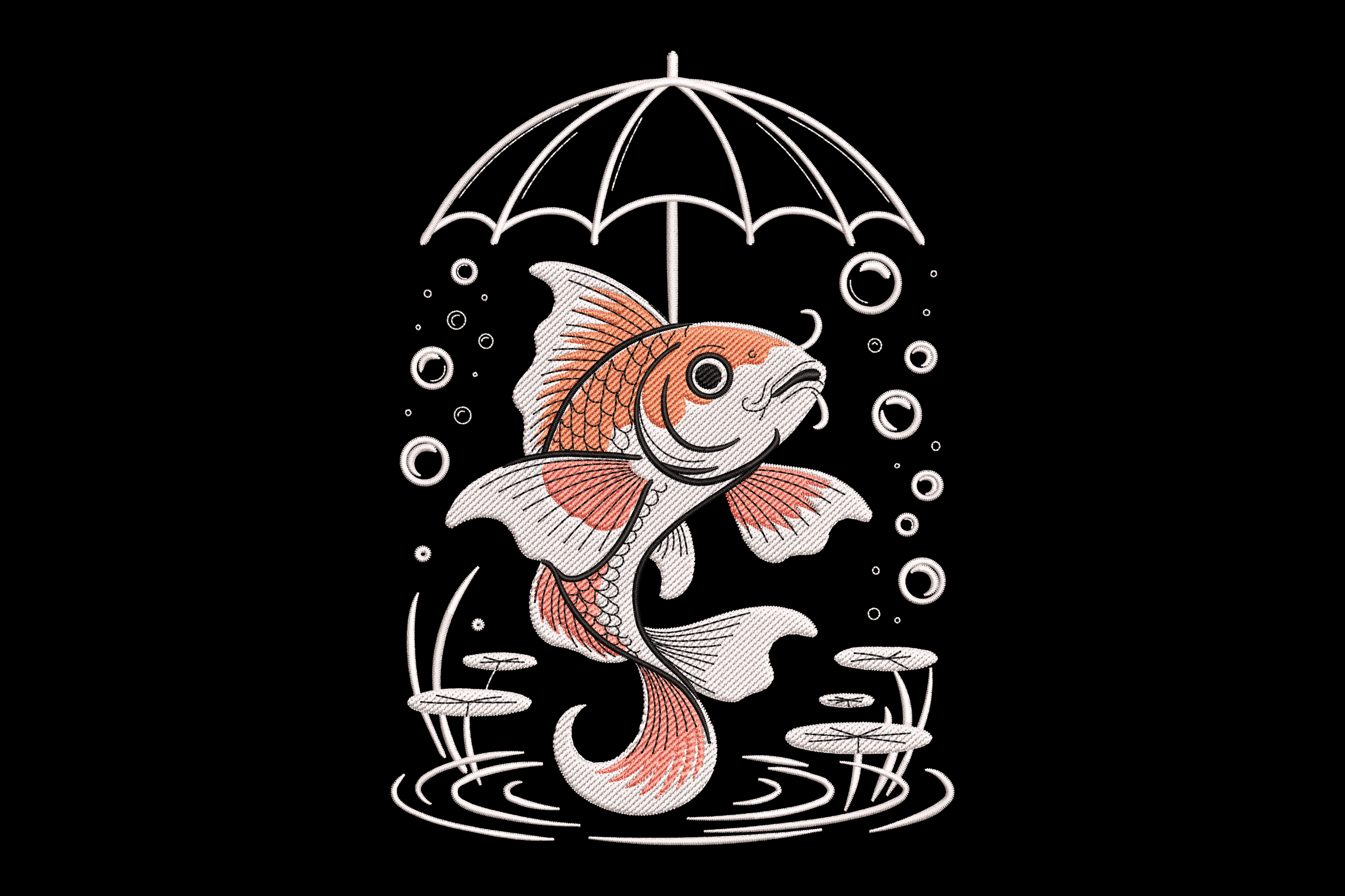 Zen Fish Design Koi Fish & Umbrella Design โ Zen Machine Embroidery Design | Embroidize