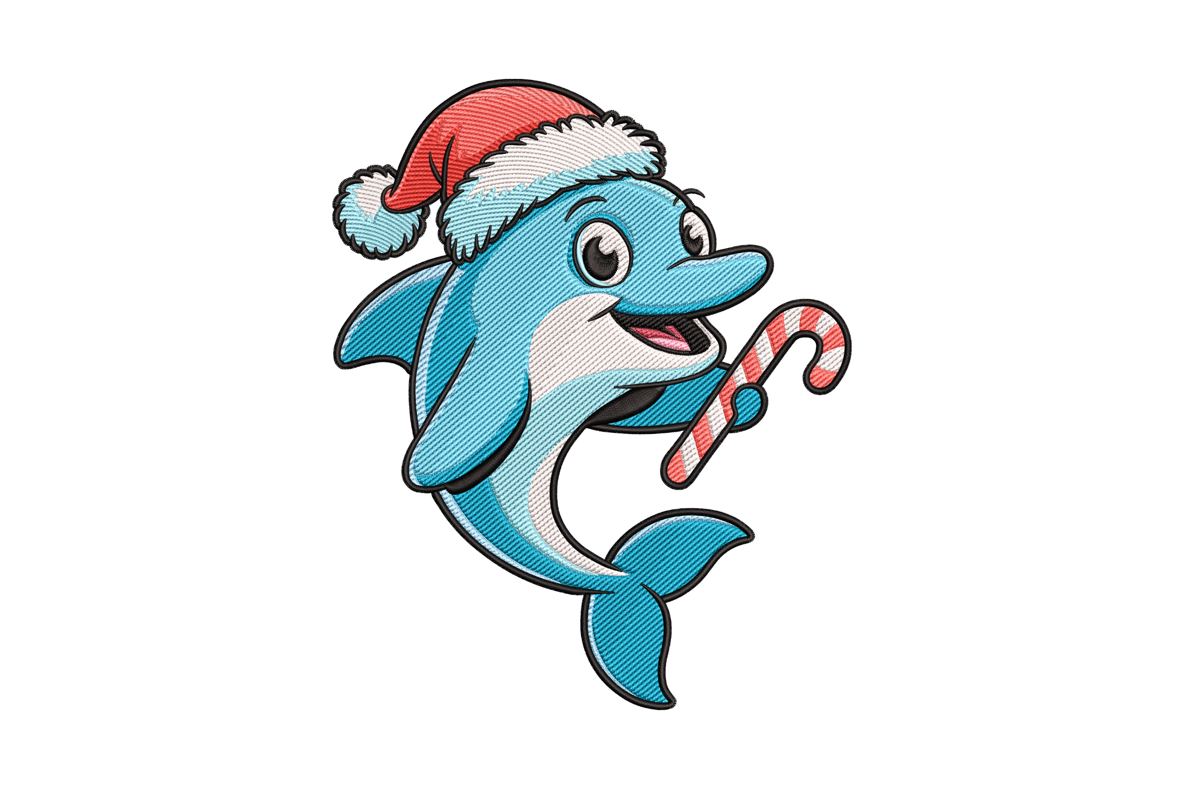 Christmas Dolphin Candy Cane Embroidery Design