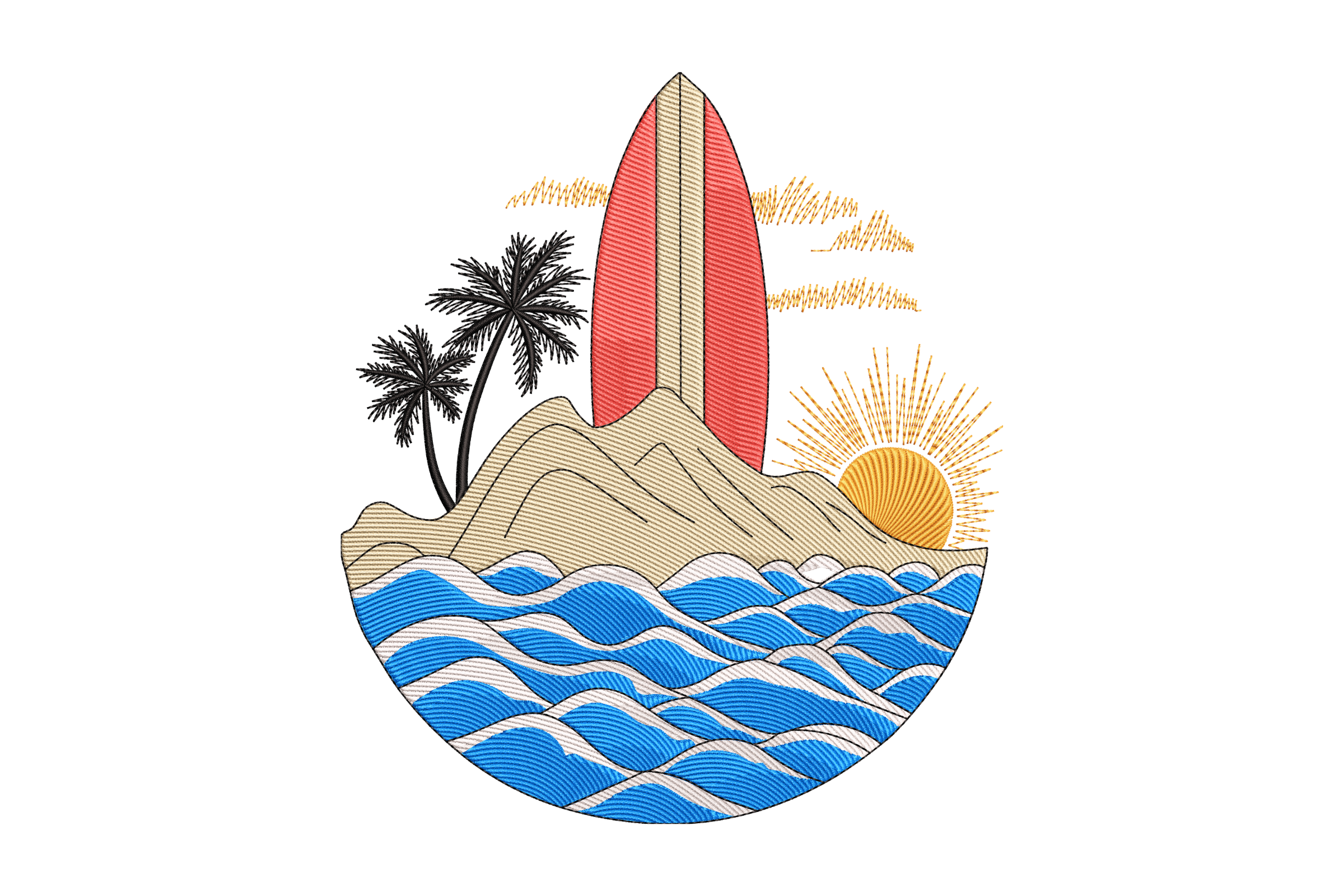Surf Sunset Scene – Beach Machine Embroidery Design | Embroidize