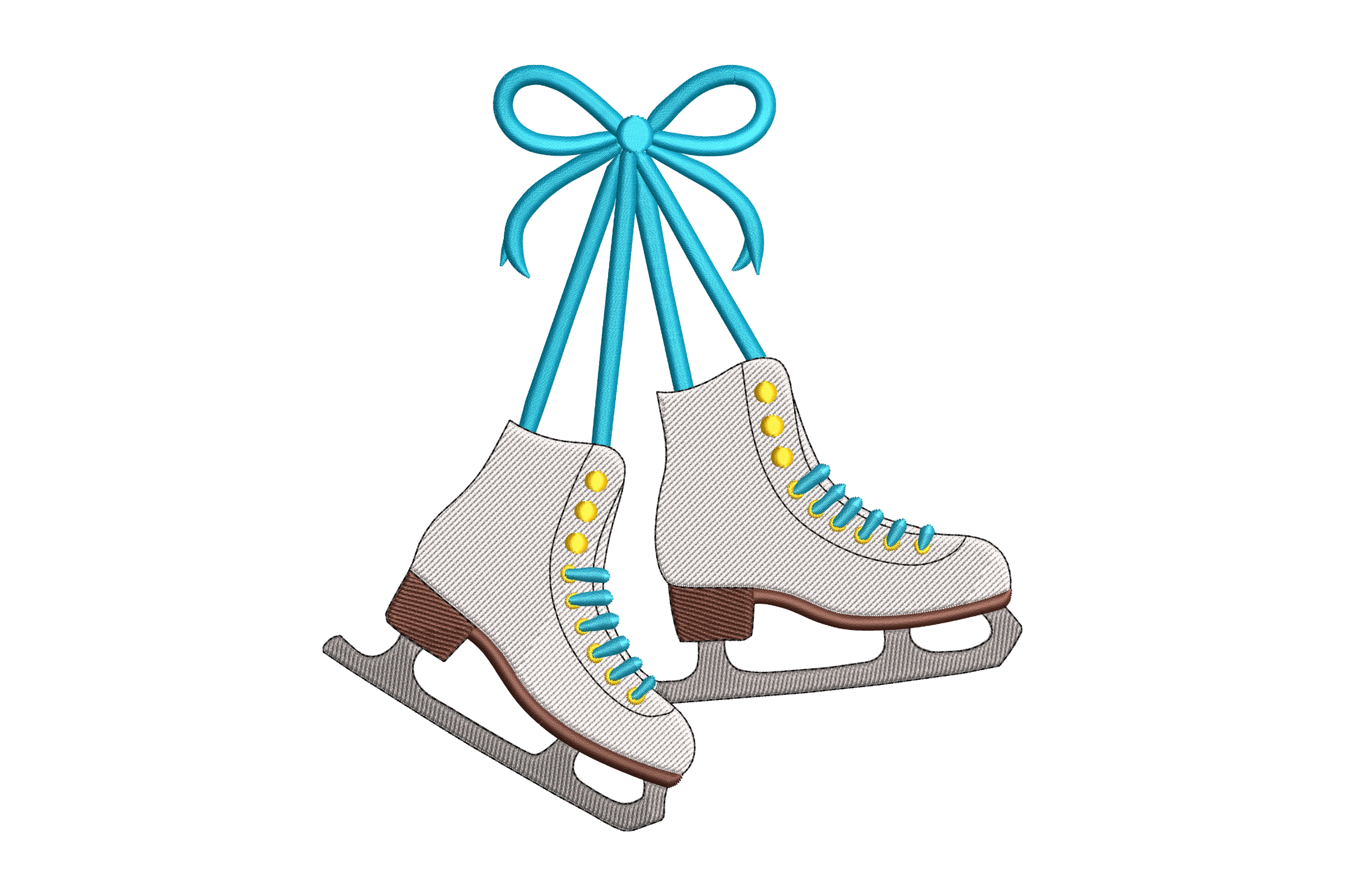 Ice Skates with Blue Bow – Winter Sports Embroidery Design