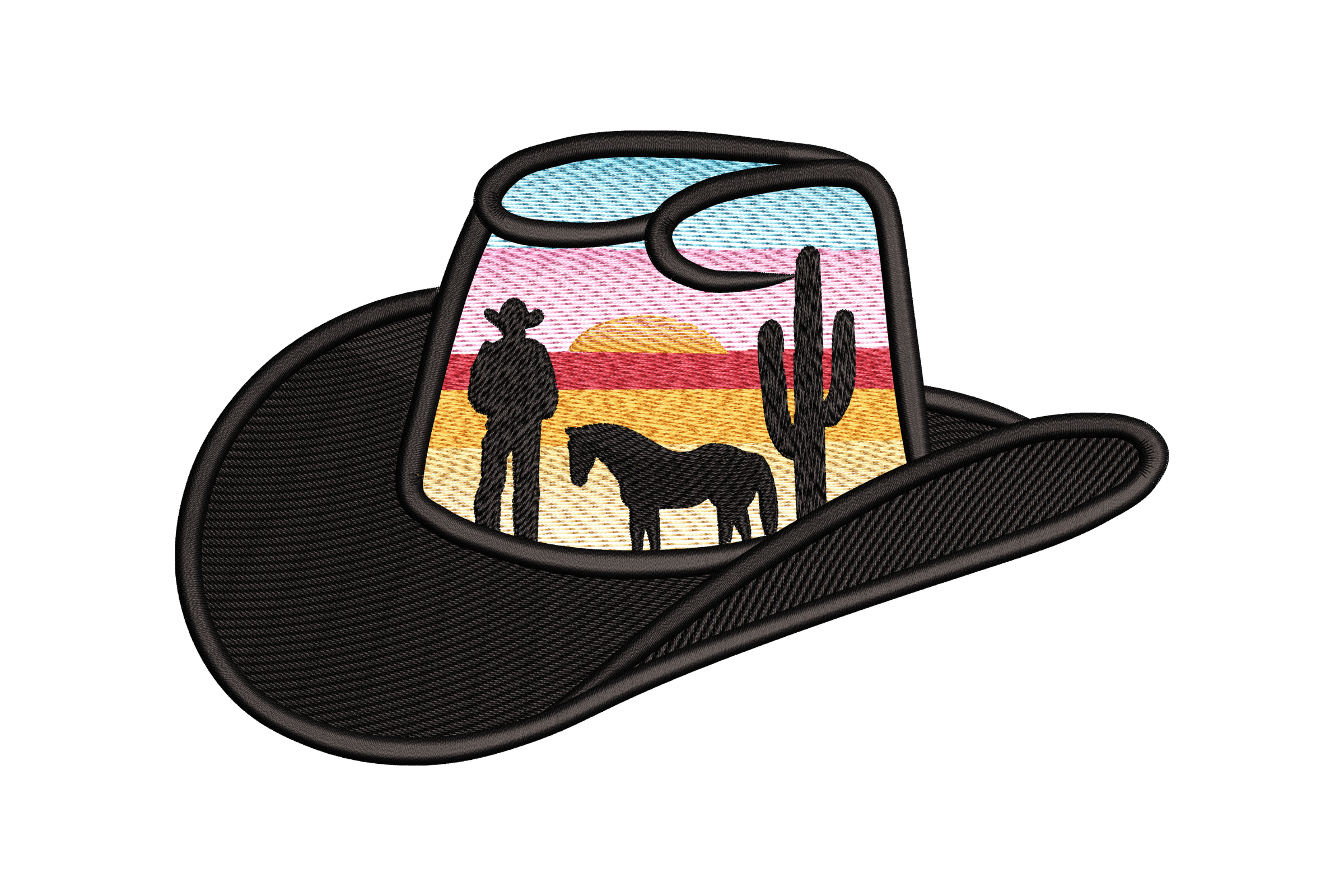 Cowboy Sunset Hat – Western Landscape Embroidery Design