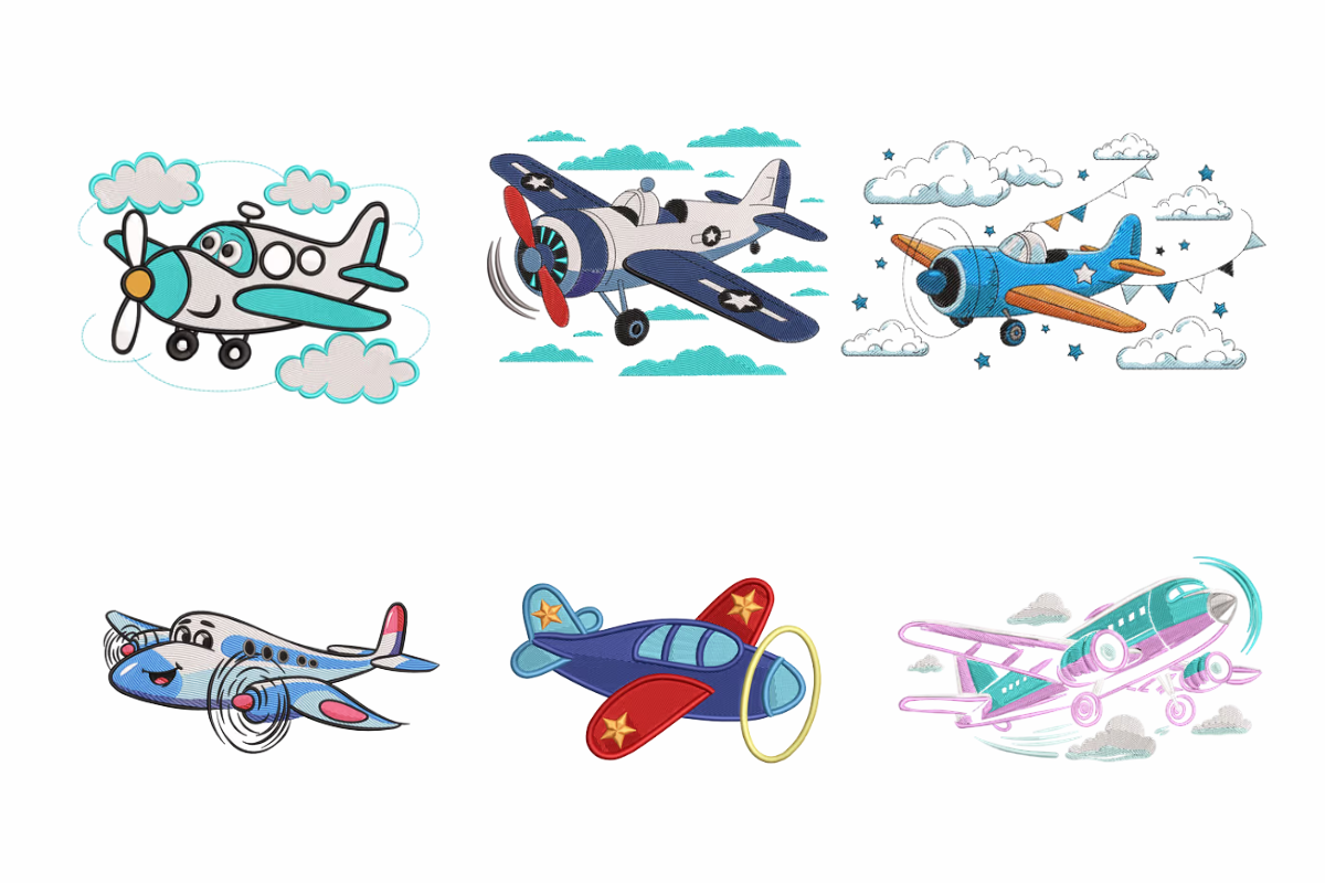 Cute Cartoon & Vintage Airplane Machine Embroidery Design Bundle ...