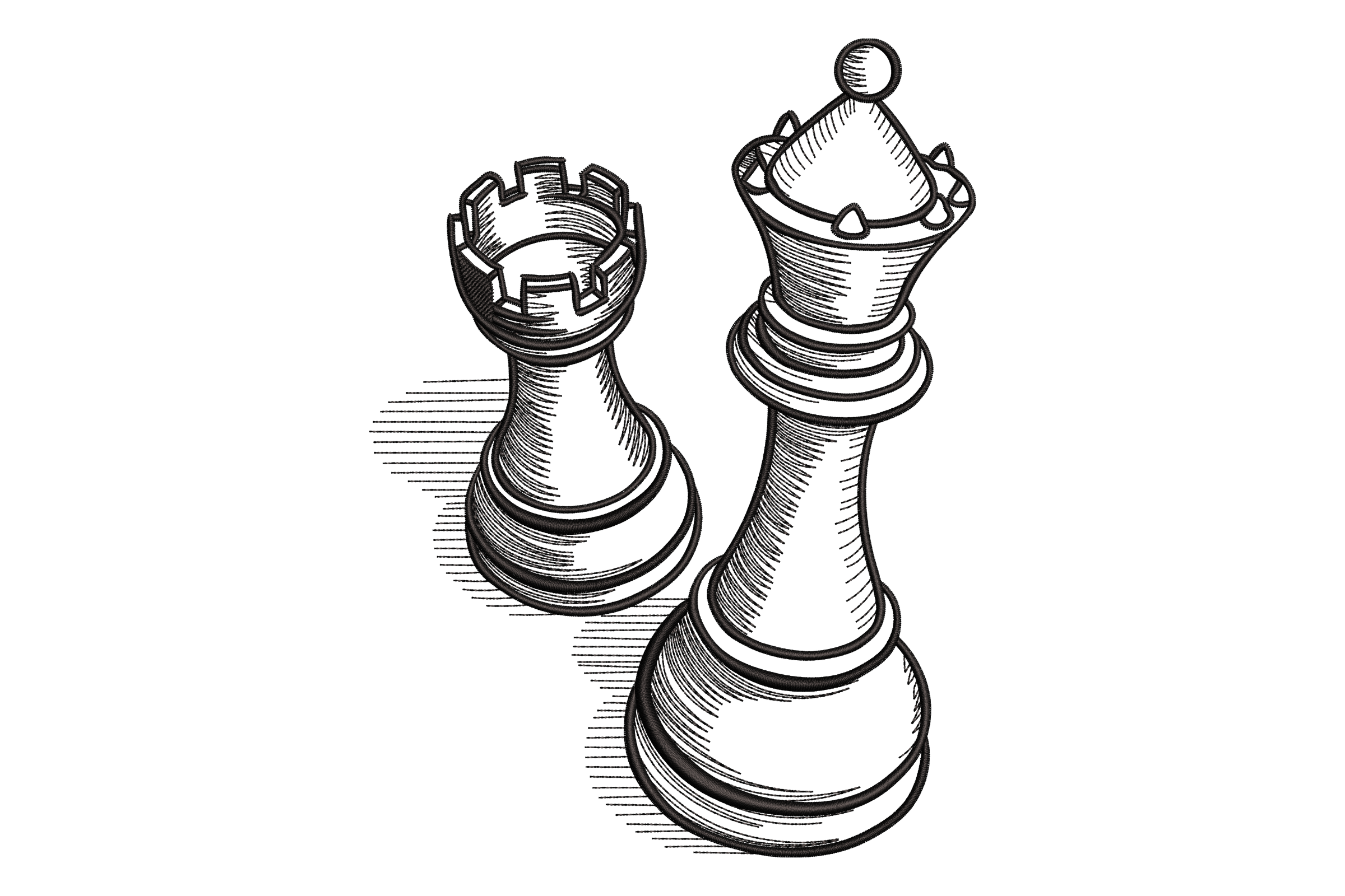 Queen and Rook Chess Pieces – Machine Embroidery Design