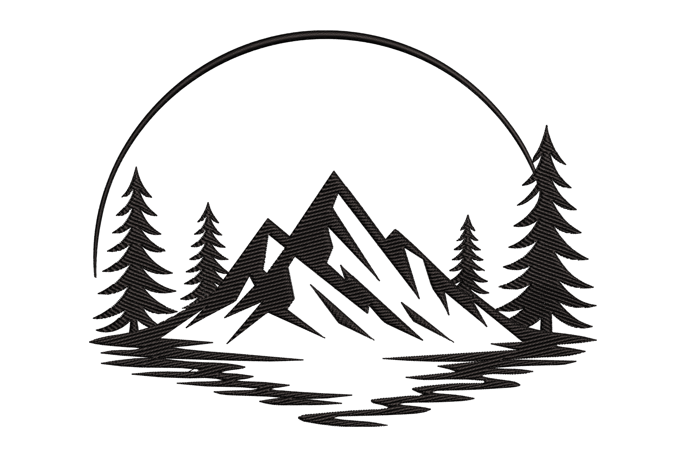 Mountain Peak & Pine Forest – Landscape Embroidery Design