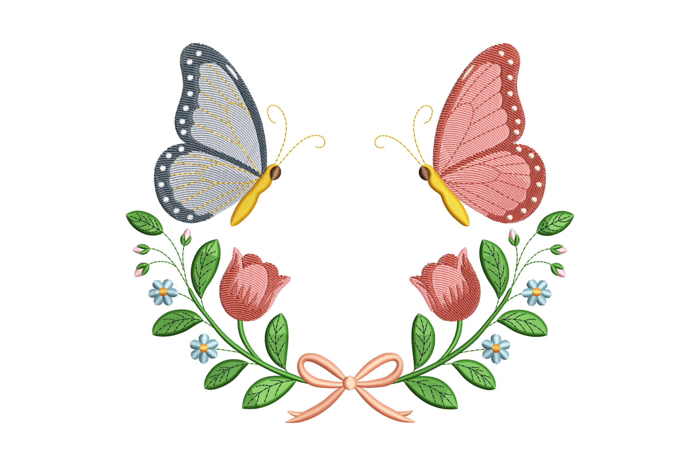 Butterfly & Floral Wreath Design – Machine Embroidery Design | Embroidize