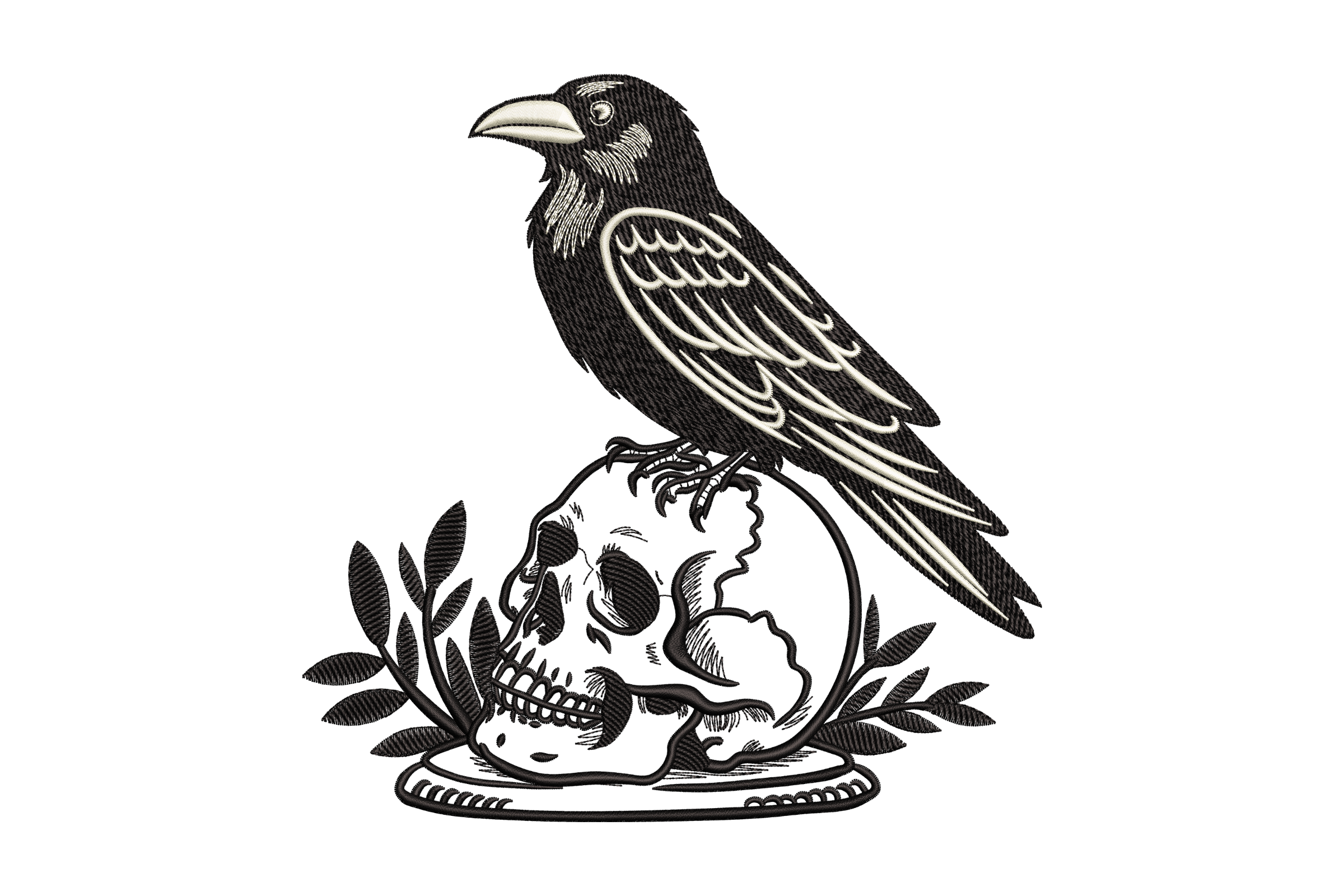 Crow on Skull – Gothic Dark Art Machine Embroidery Design