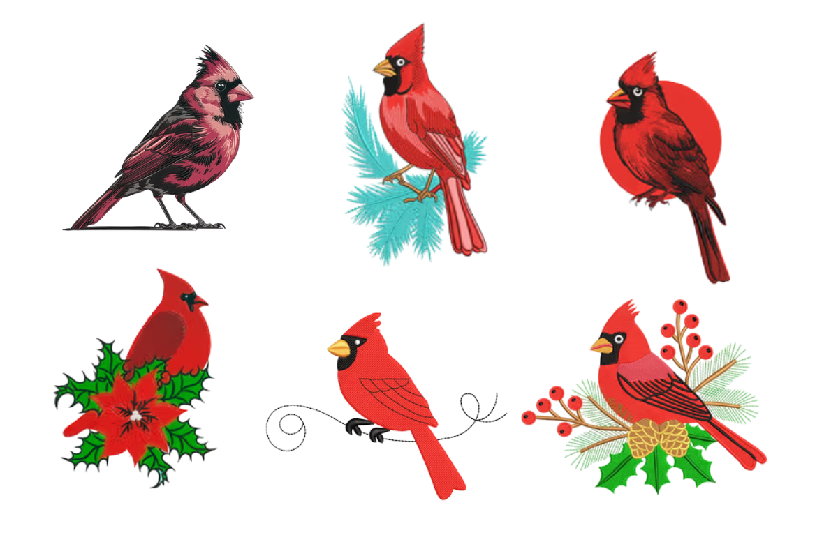 Cardinal Design Red Cardinal Machine Embroidery Design Bundle | Embroidize