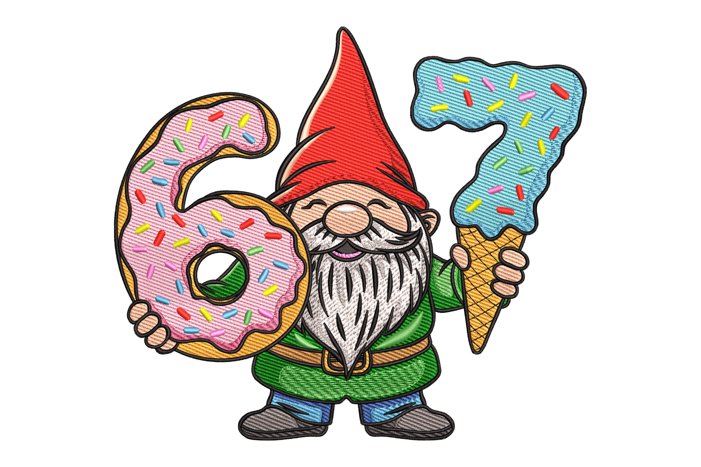 Birthday Gnome with Donut & Ice Cream Embroidery Design
