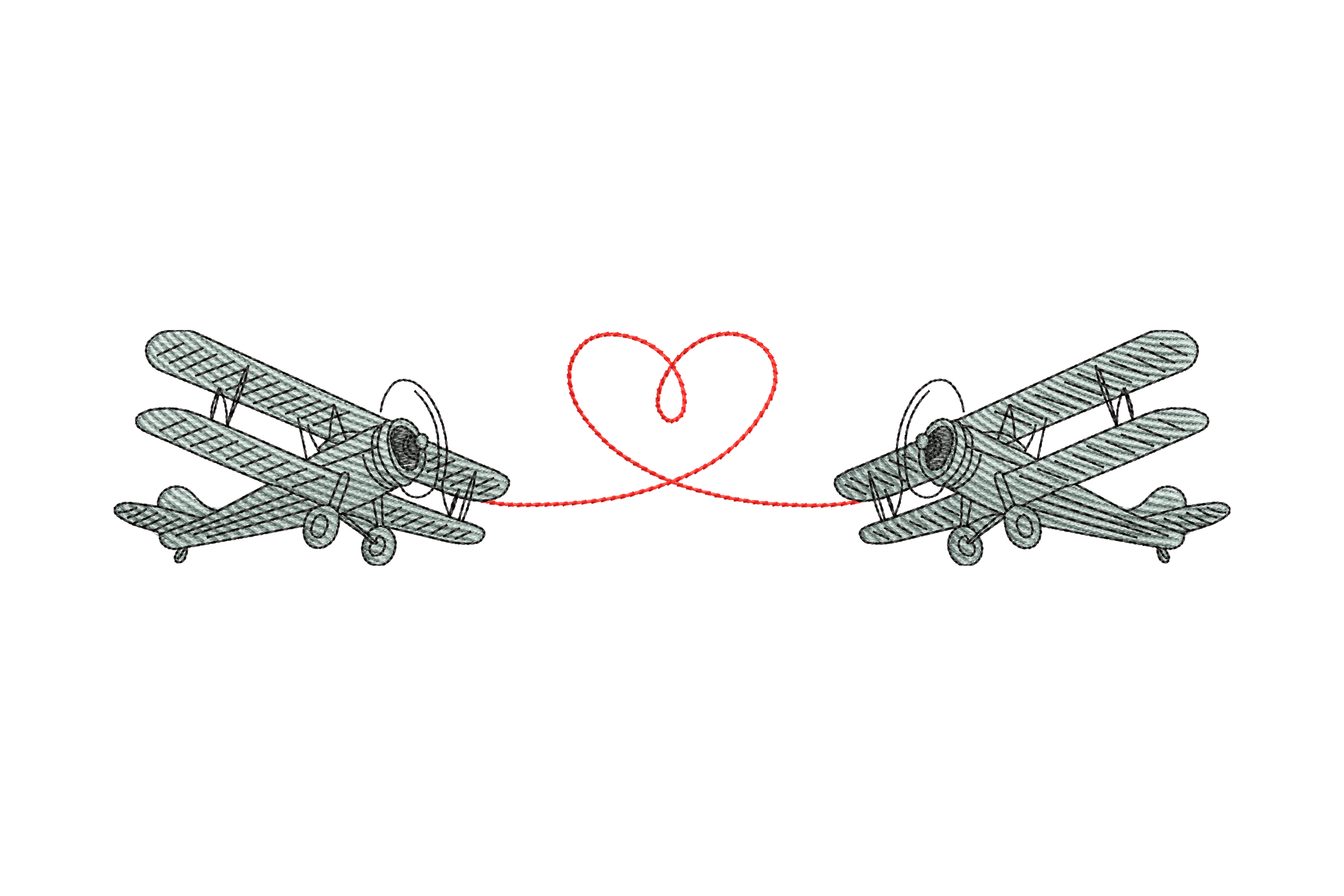 Vintage Biplanes Heart Trail – Romantic Embroidery Design