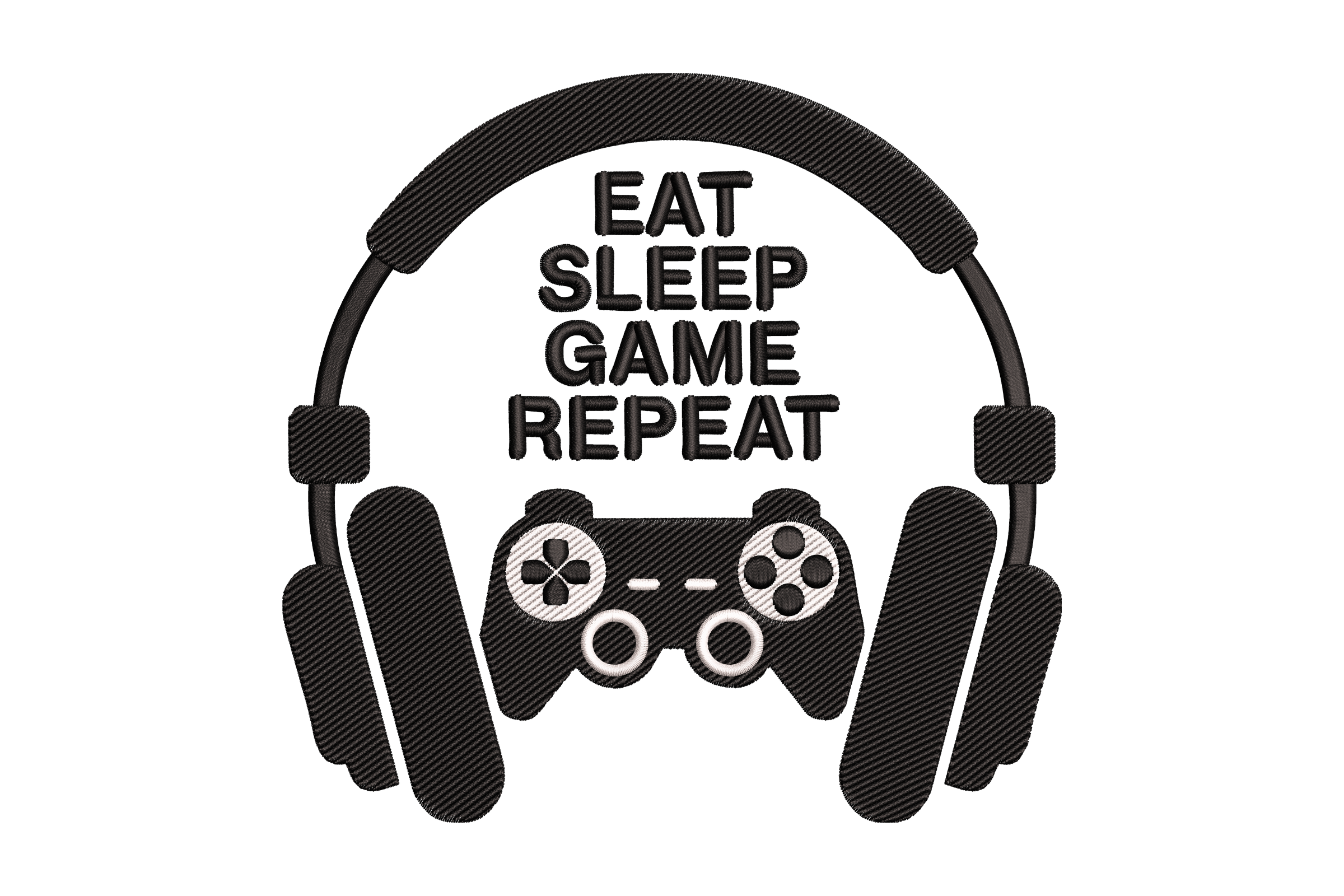 Eat Sleep Game Repeat – Fun Gamer Embroidery Design