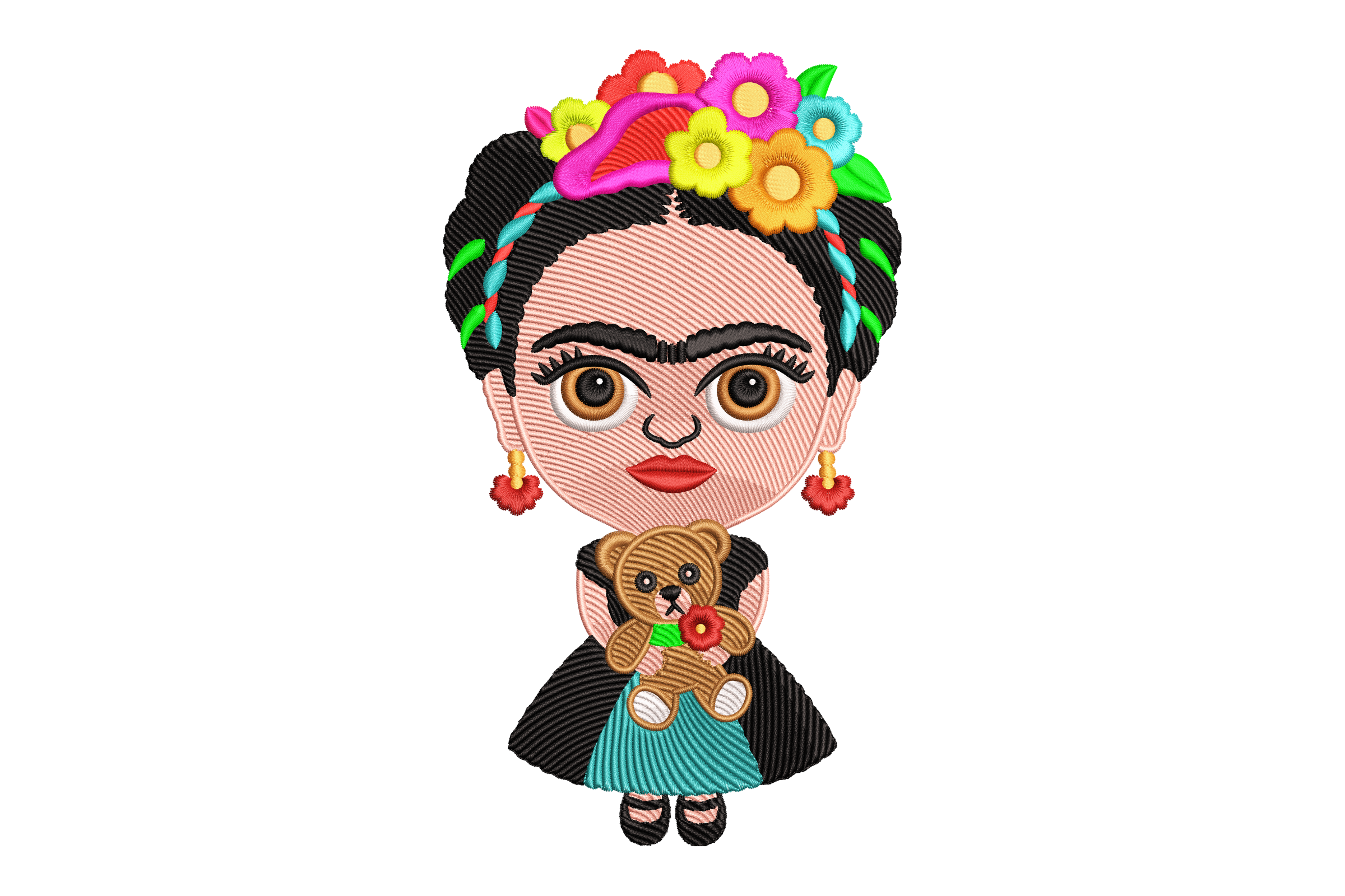 Cute Frida Doll – Floral Portrait Embroidery Design