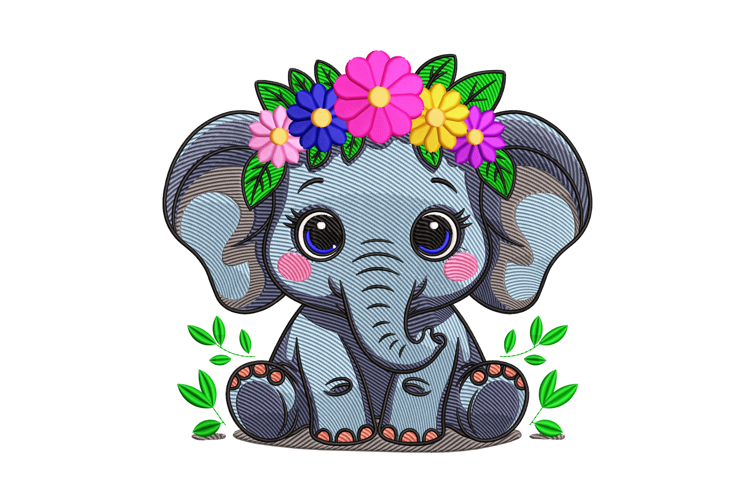 Cute Elephant Flower Crown Embroidery Design | Embroidize