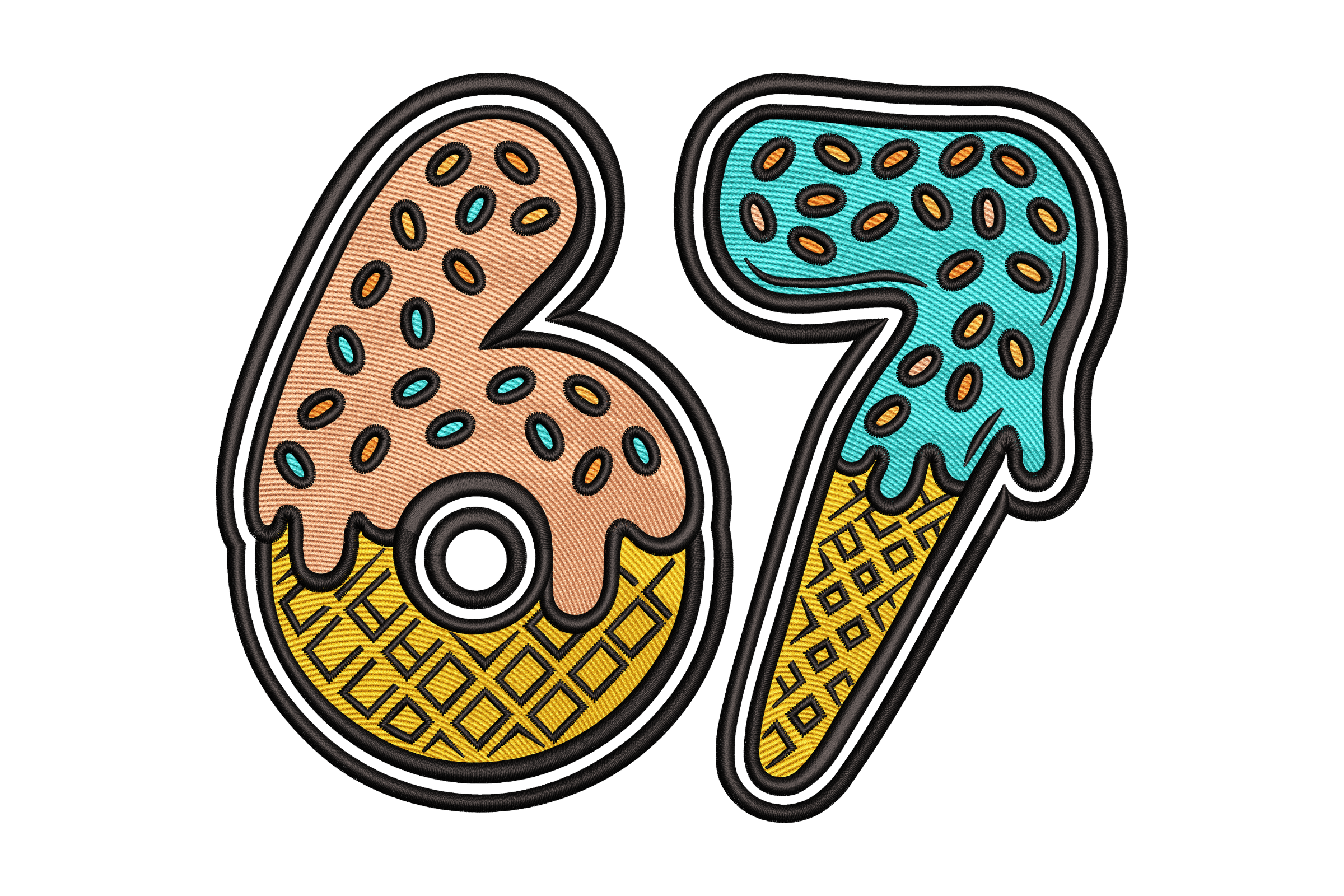 Sweet Treat Numbers 67 Donut & Ice Cream Embroidery Design | Embroidize