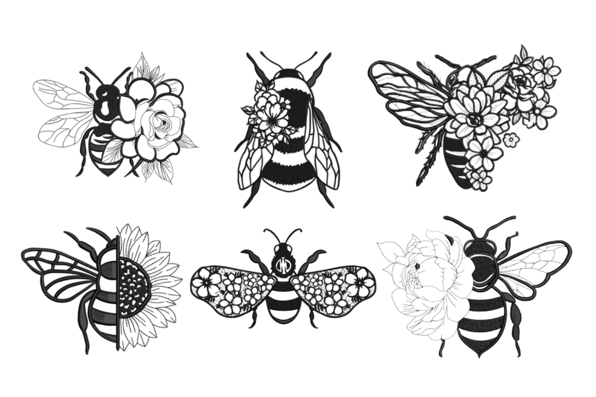 Floral Honey Bee & Botanical Bumblebee Machine Embroidery Design Bundle ...