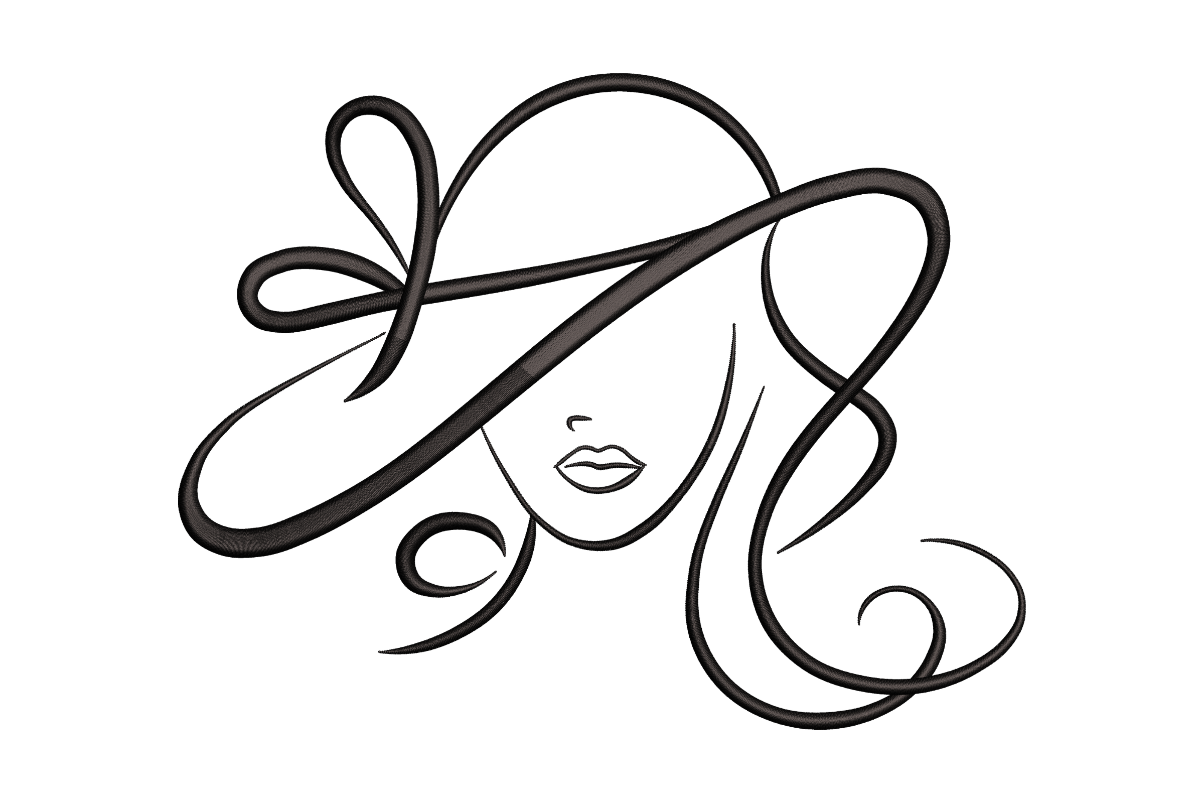 Elegant Woman in Hat -Brim Hat Embroidery Design