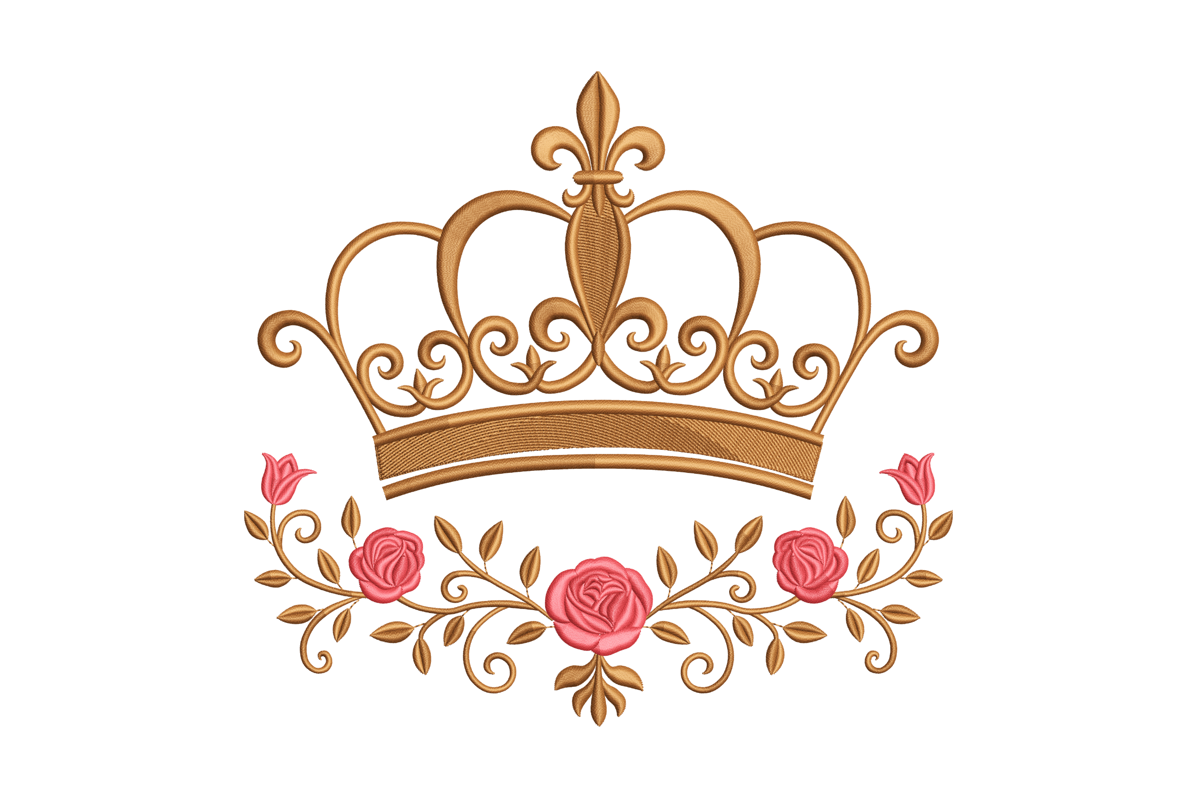 Royal Crown with Roses – Floral Embroidery Design