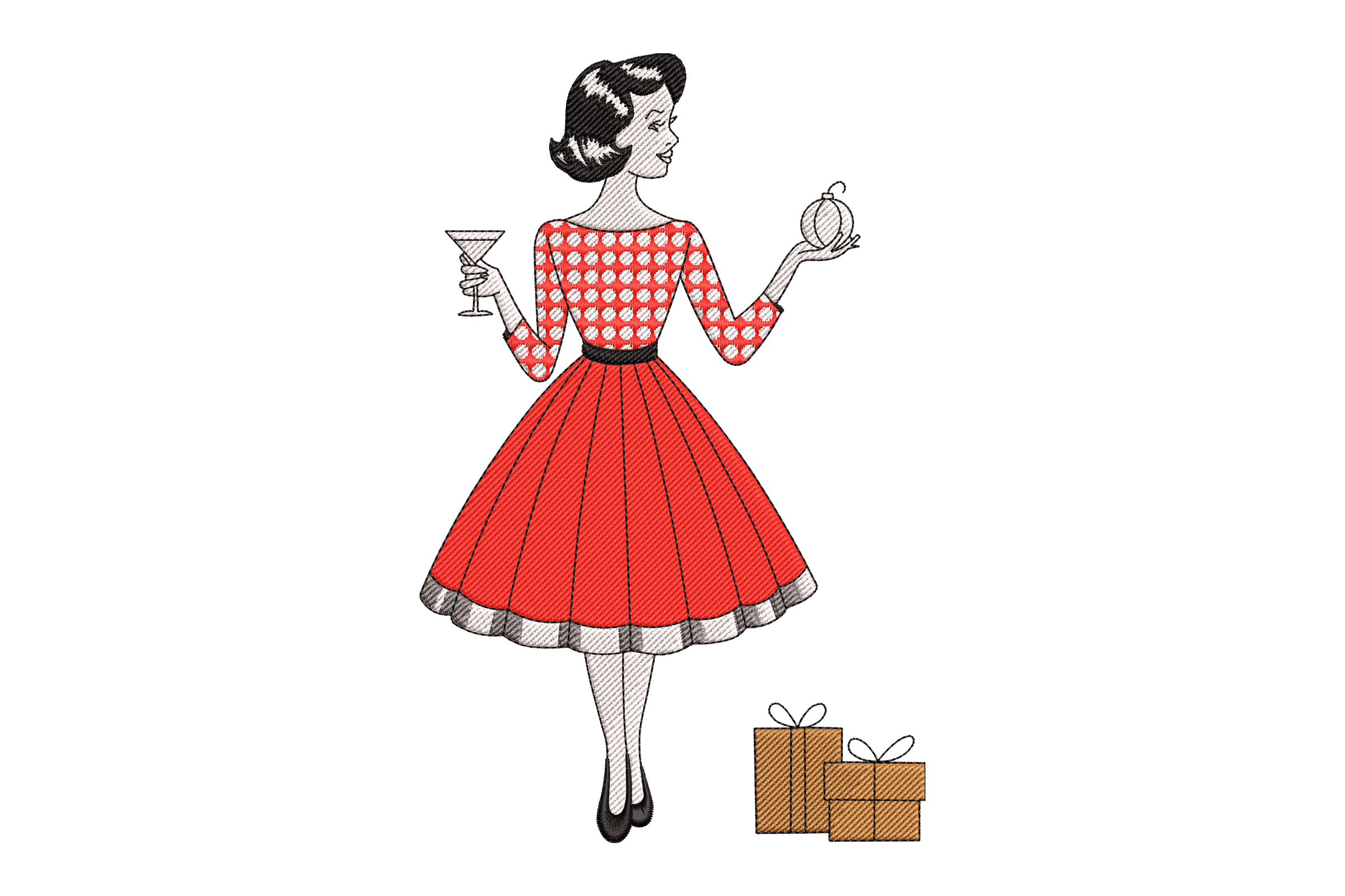 Vintage Retro Woman – Christmas Party Embroidery Design