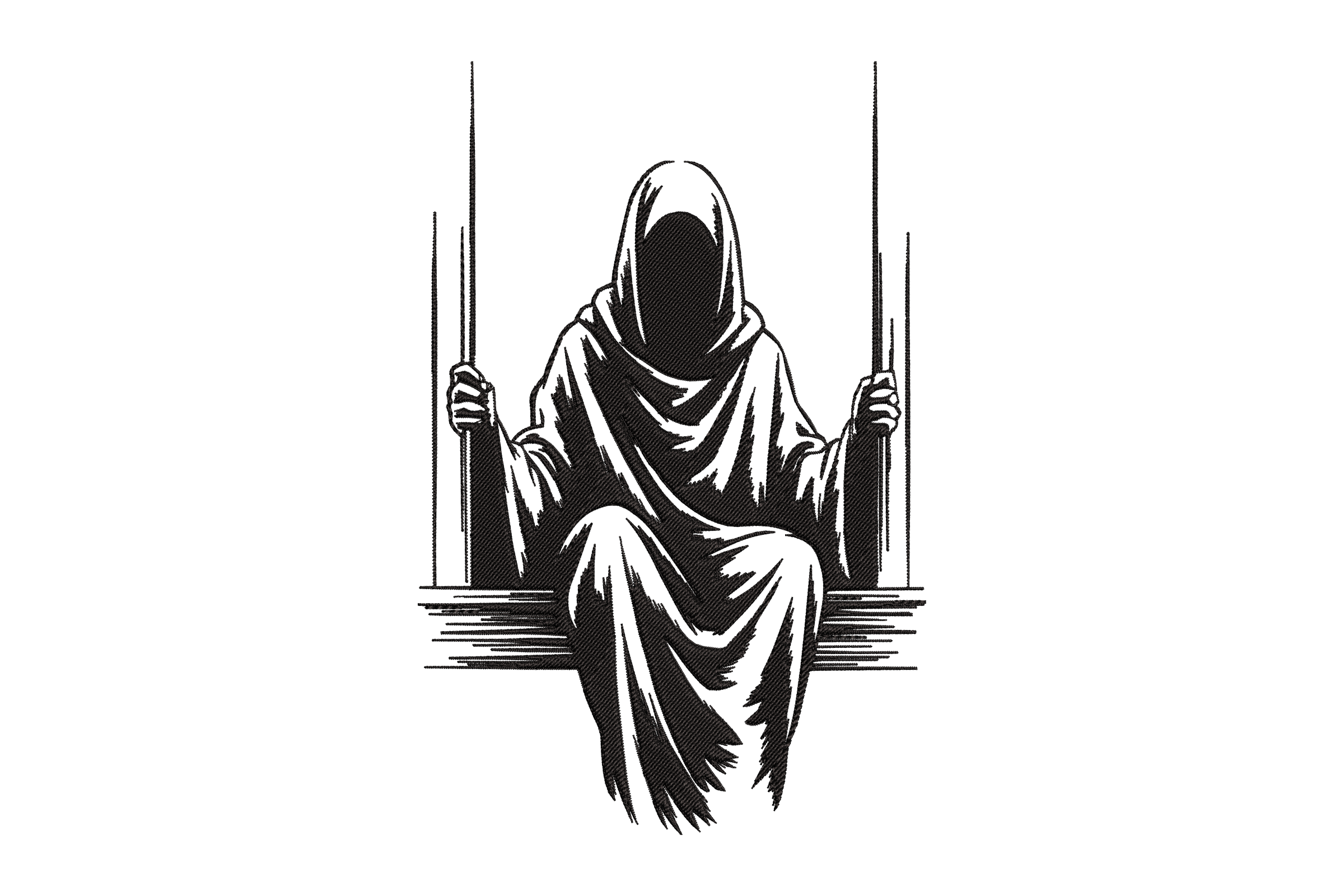 Grim Reaper on Swing – Gothic Machine Embroidery Design