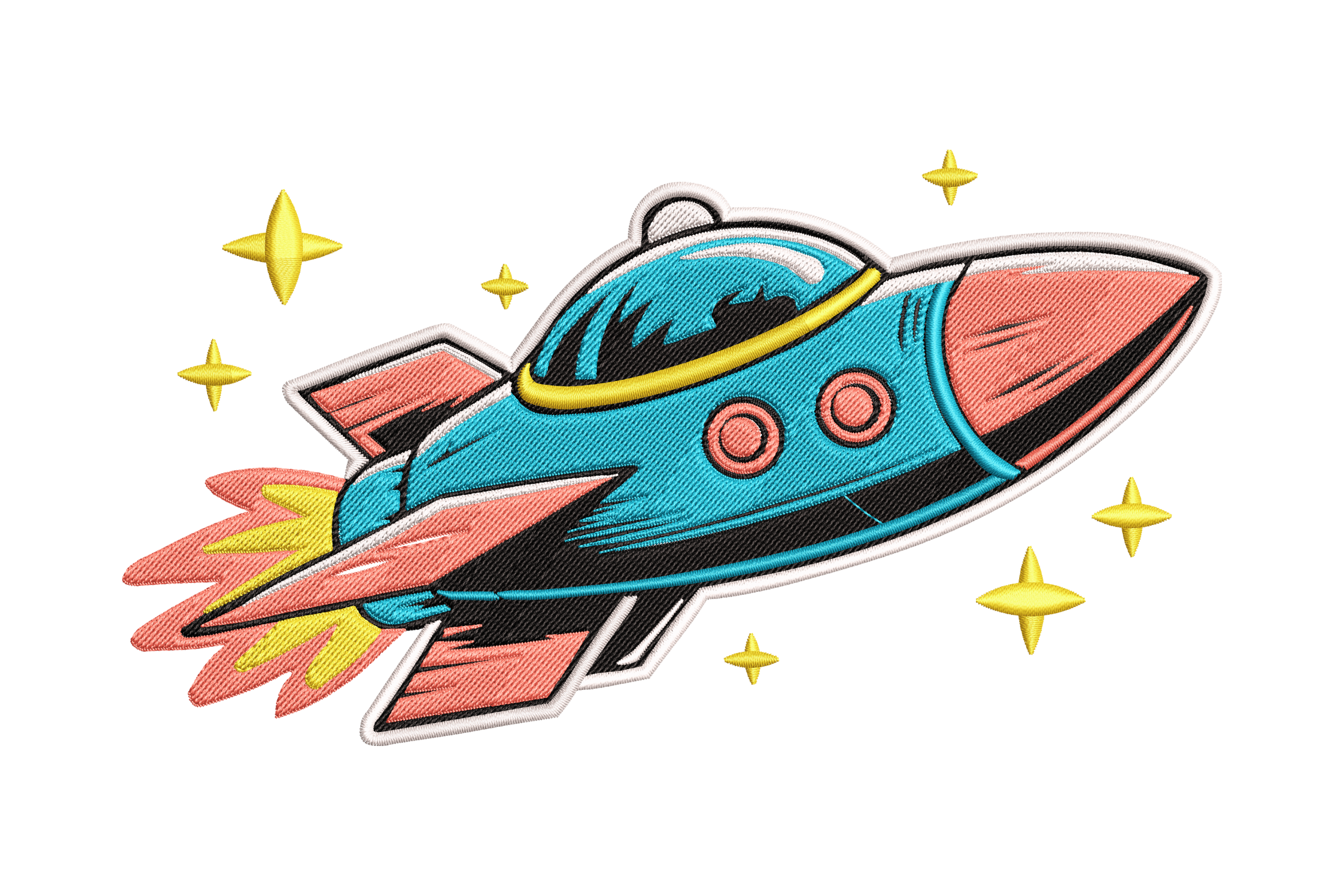 Retro Rocket Space Ship Machine Embroidery Design