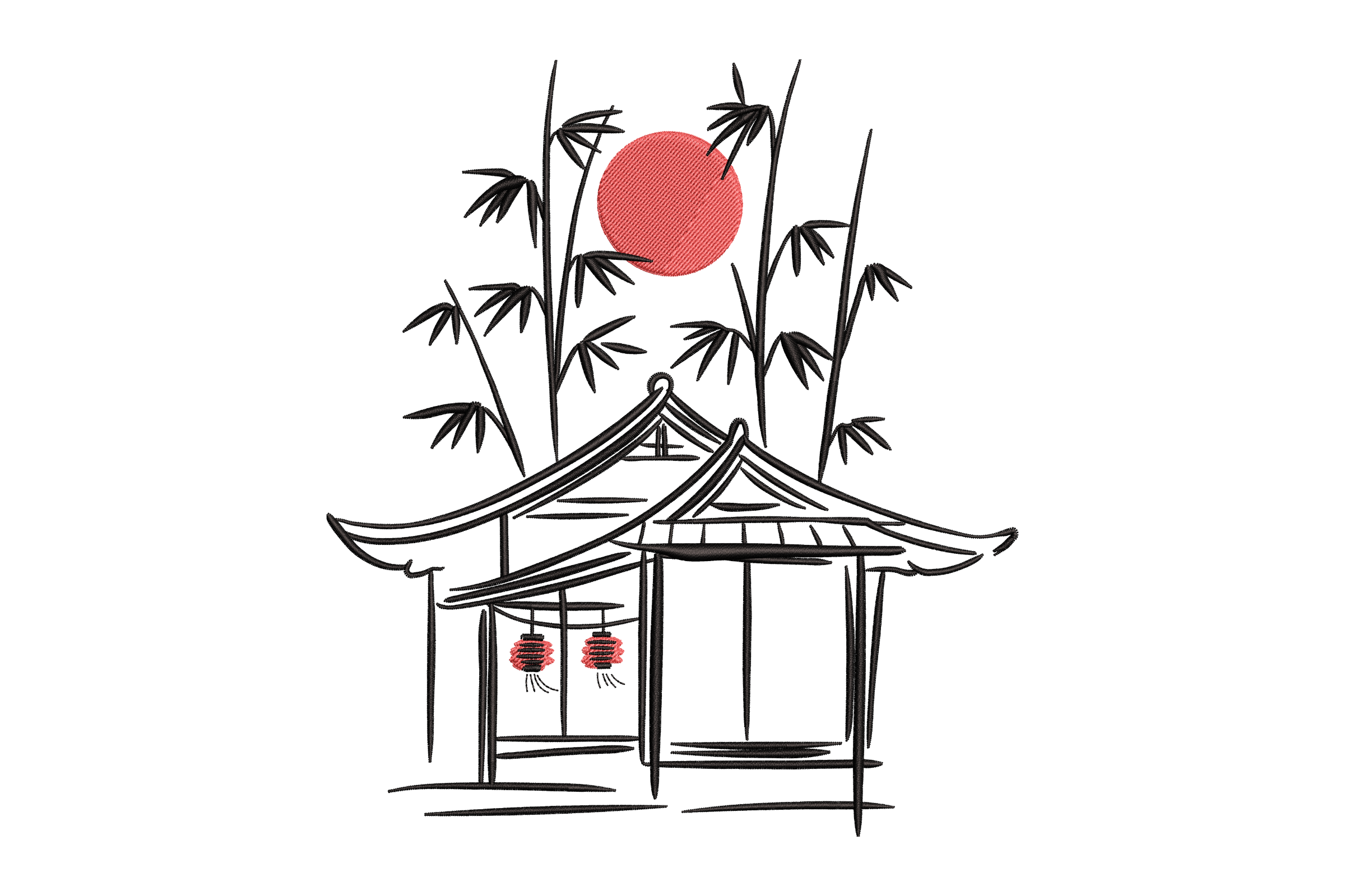 Japanese Landscape – Zen Bamboo Pagoda Embroidery Design