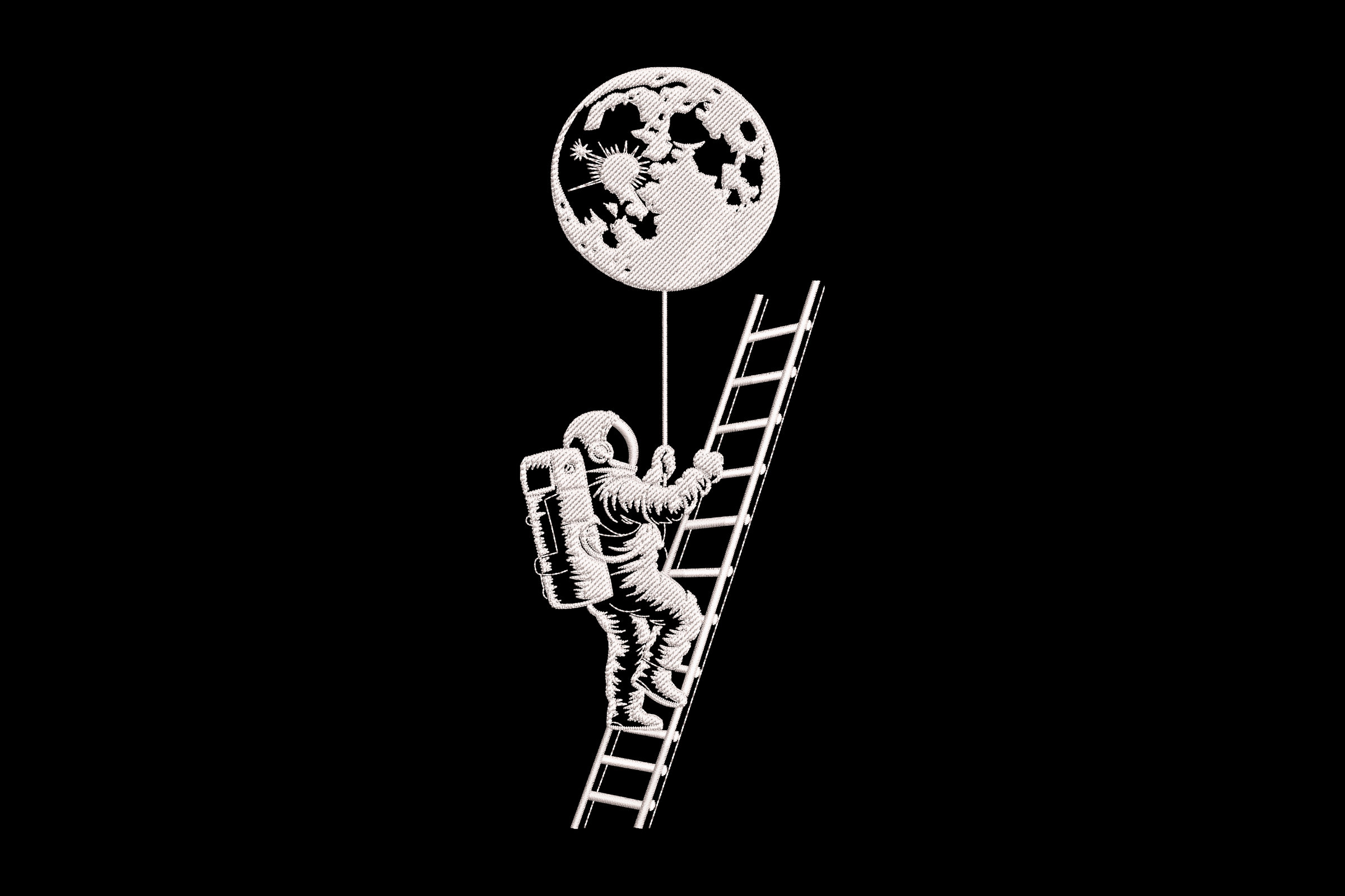 Astronaut Ladder to Moon Machine Embroidery Design