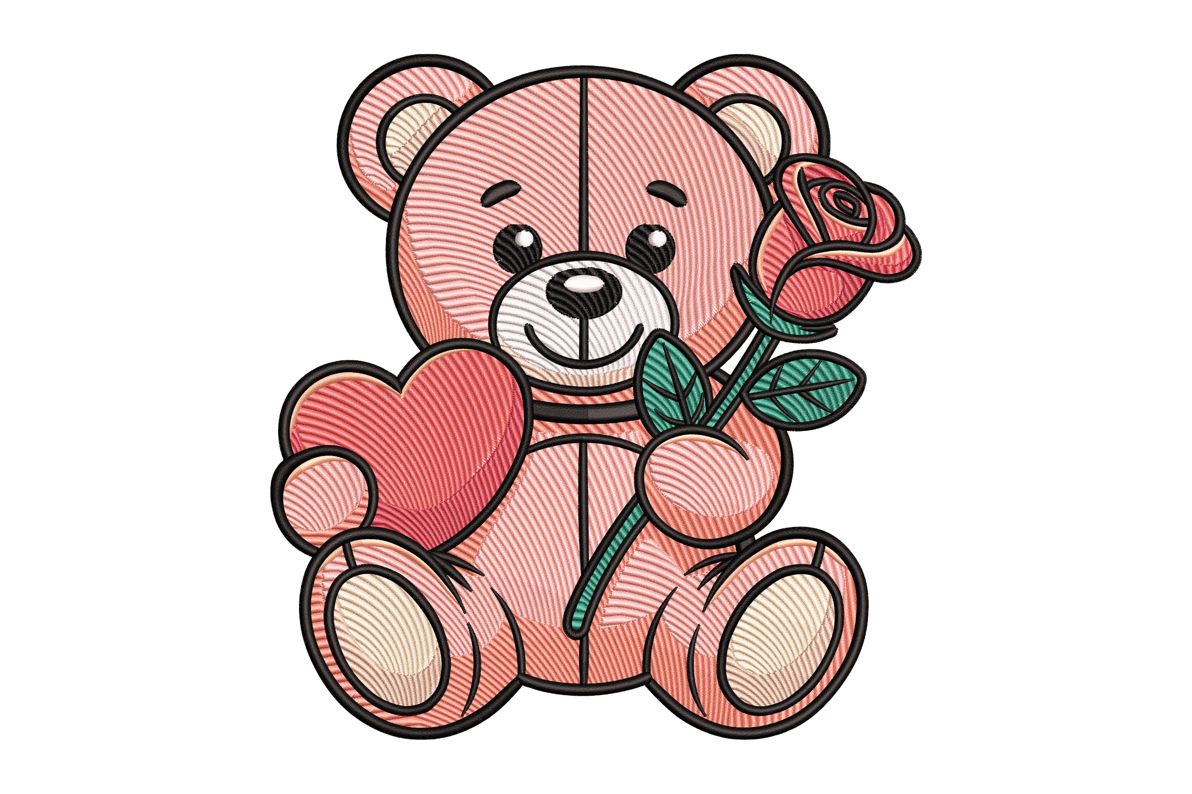 Teddy Bear with Heart & Rose Embroidery Design