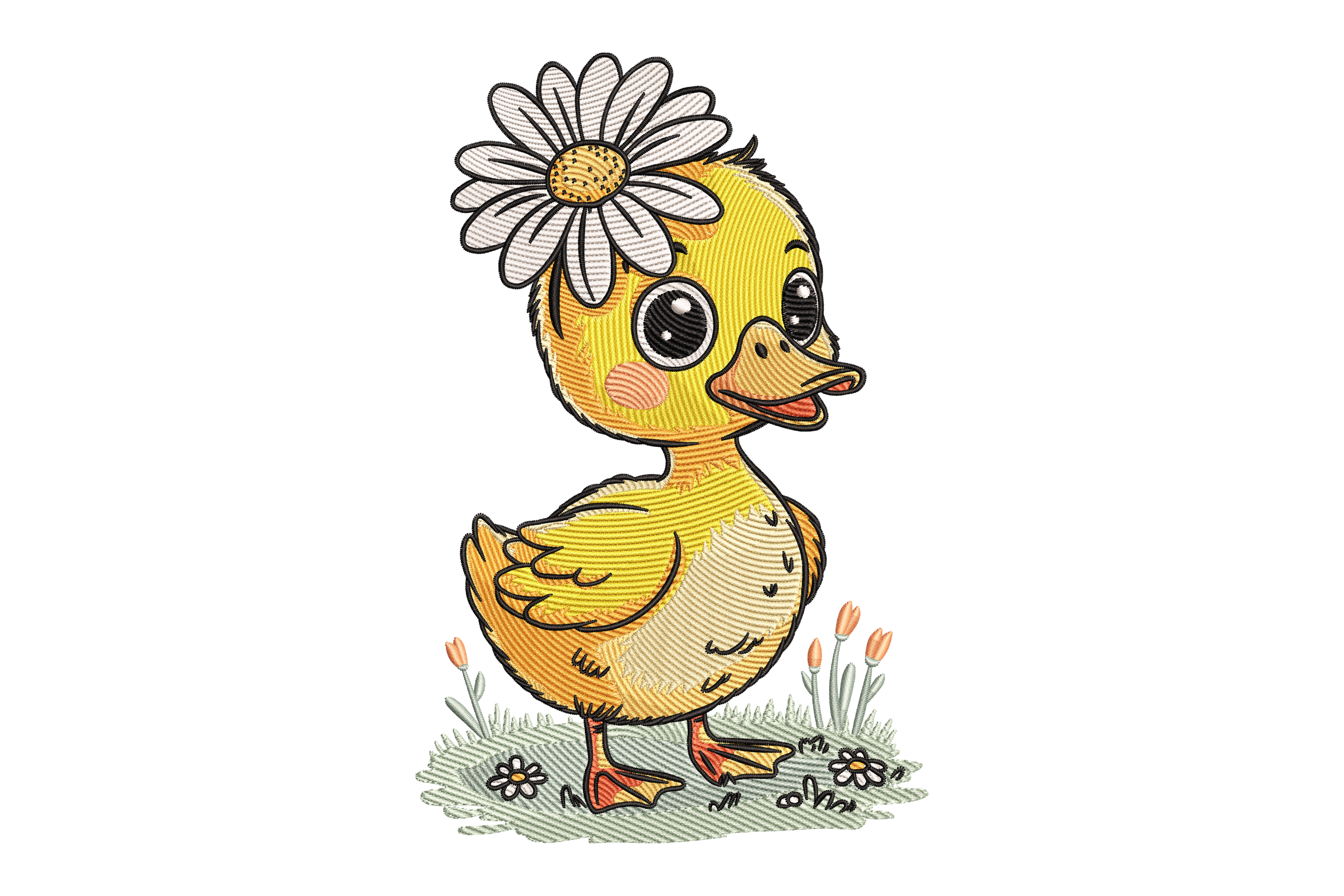 Cute Duckling with Daisy – Animals Embroidery Design